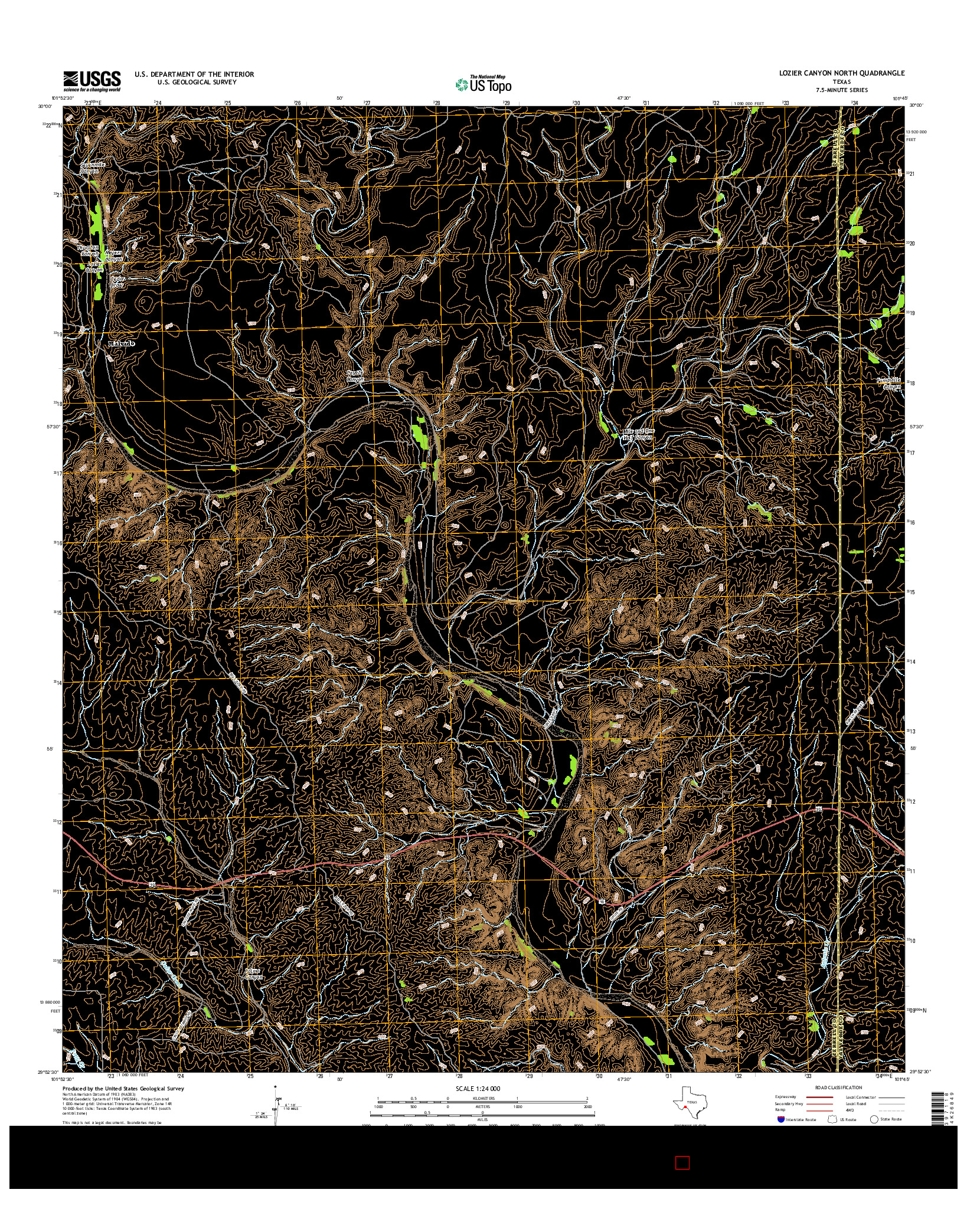 USGS US TOPO 7.5-MINUTE MAP FOR LOZIER CANYON NORTH, TX 2016