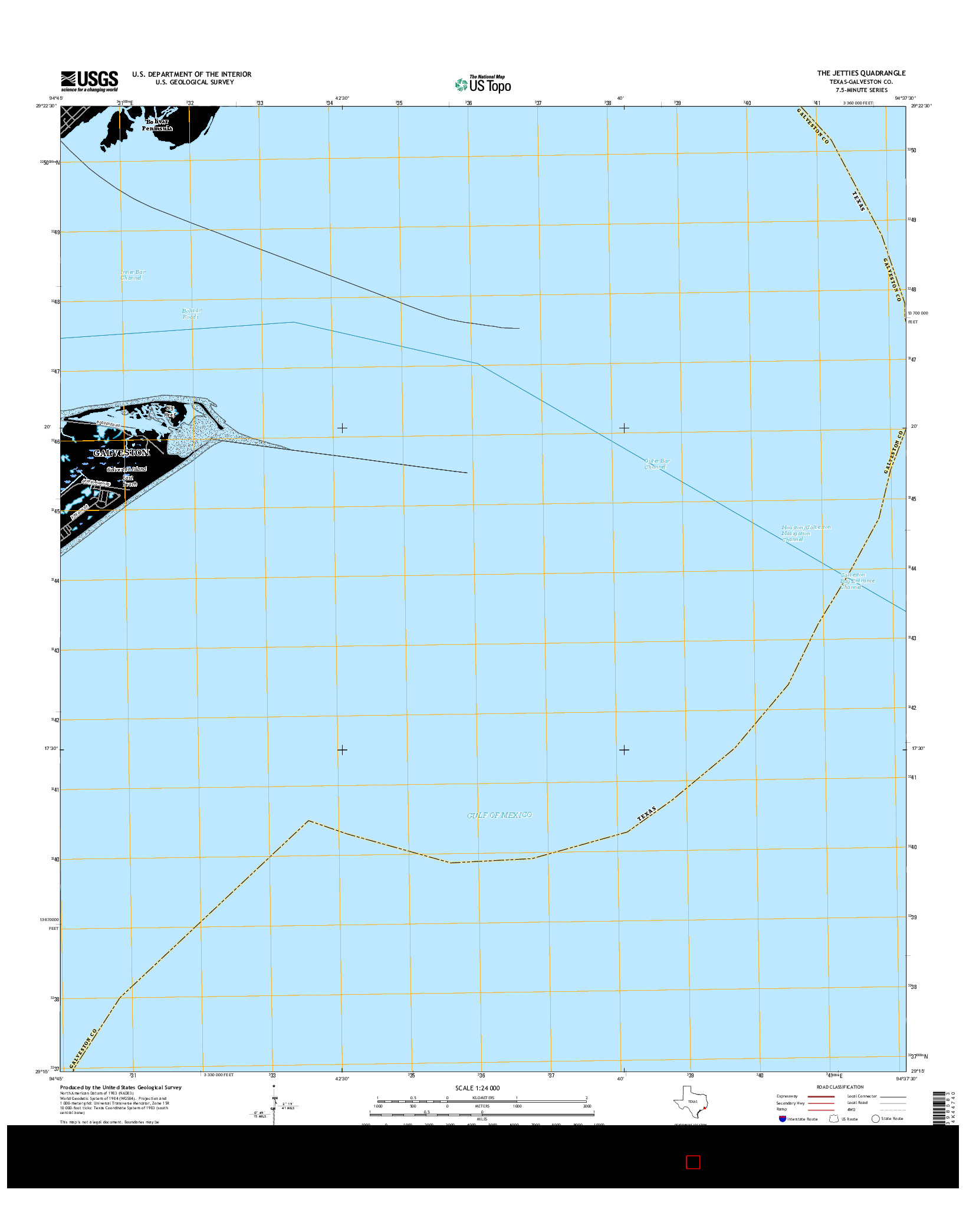 USGS US TOPO 7.5-MINUTE MAP FOR THE JETTIES, TX 2016