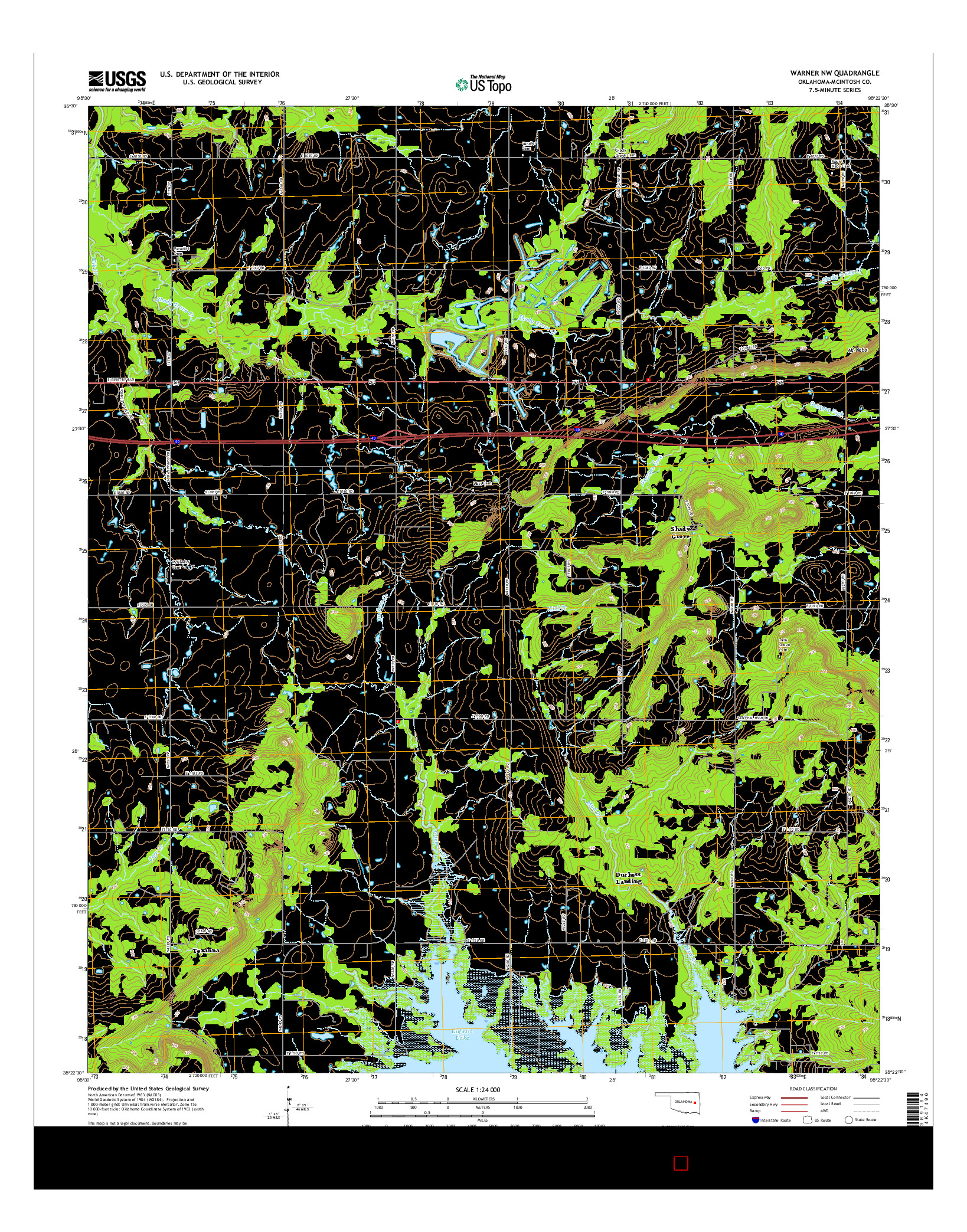 USGS US TOPO 7.5-MINUTE MAP FOR WARNER NW, OK 2016