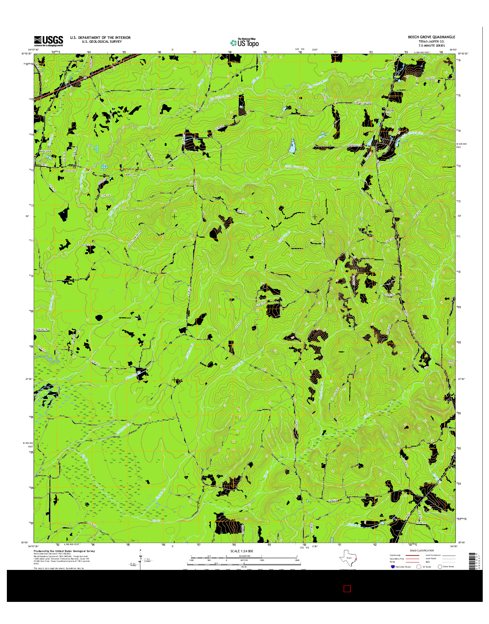 USGS US TOPO 7.5-MINUTE MAP FOR BEECH GROVE, TX 2016