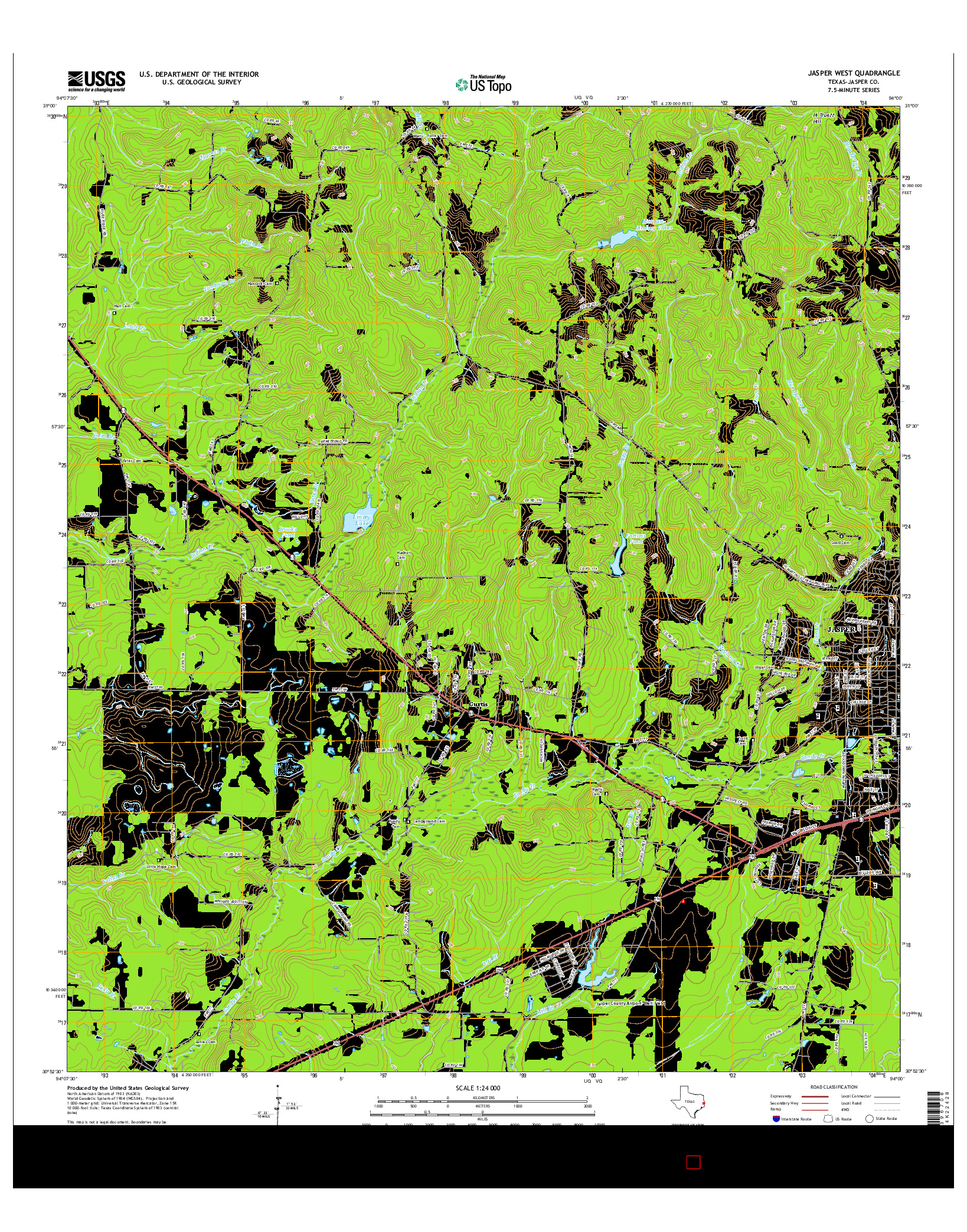 USGS US TOPO 7.5-MINUTE MAP FOR JASPER WEST, TX 2016