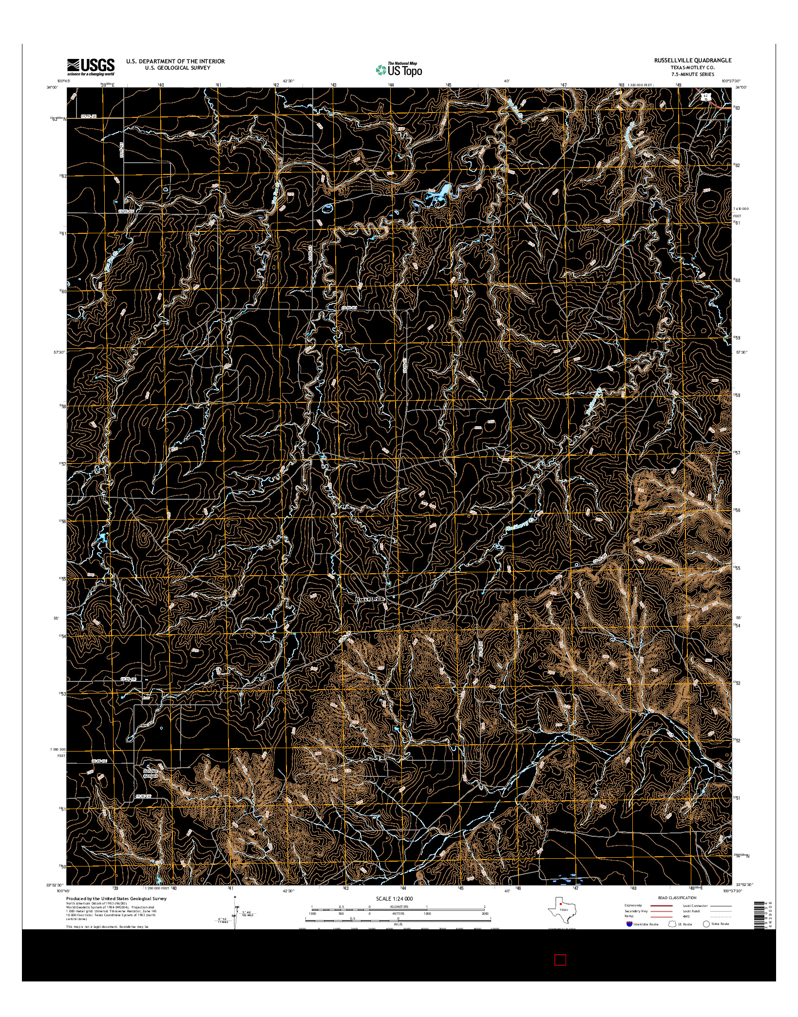 USGS US TOPO 7.5-MINUTE MAP FOR RUSSELLVILLE, TX 2016