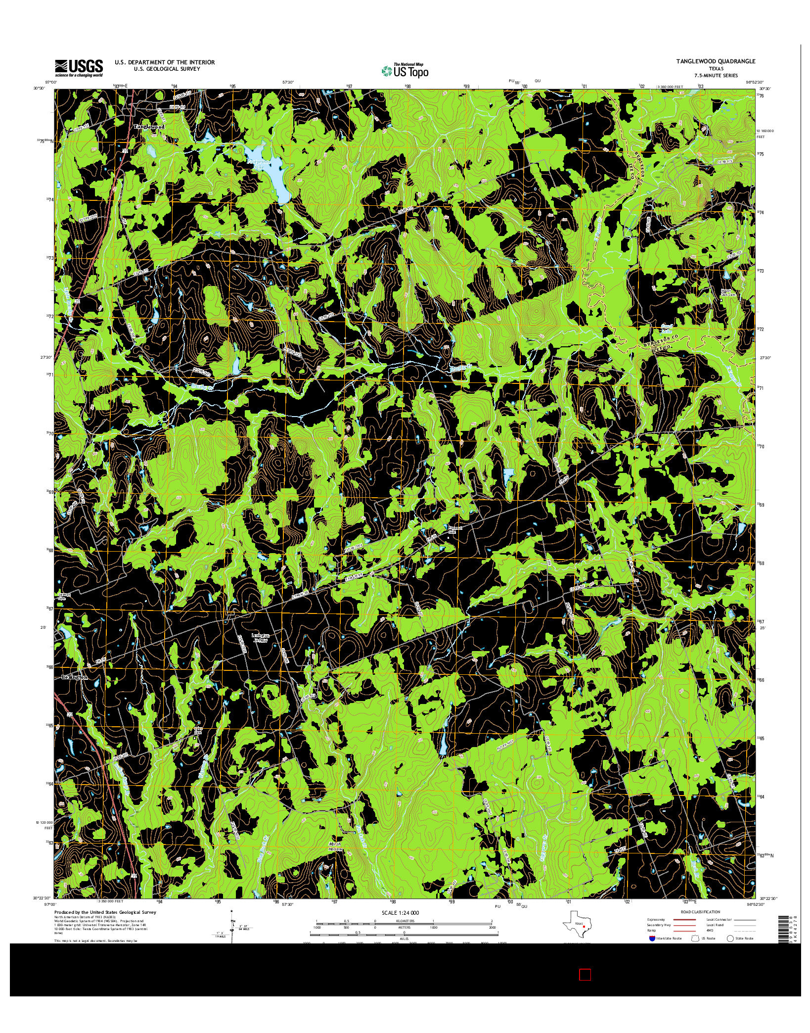 USGS US TOPO 7.5-MINUTE MAP FOR TANGLEWOOD, TX 2016