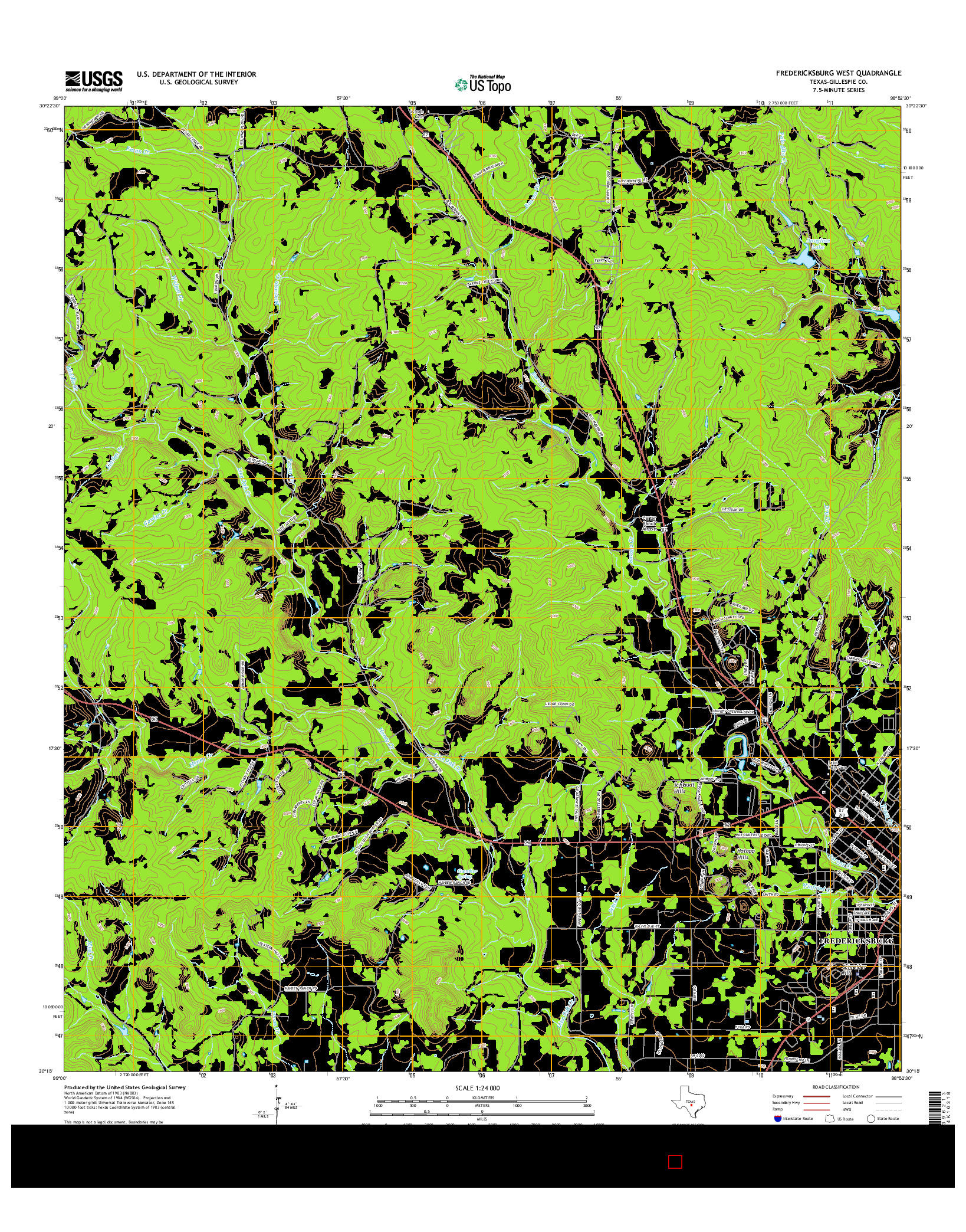 USGS US TOPO 7.5-MINUTE MAP FOR FREDERICKSBURG WEST, TX 2016