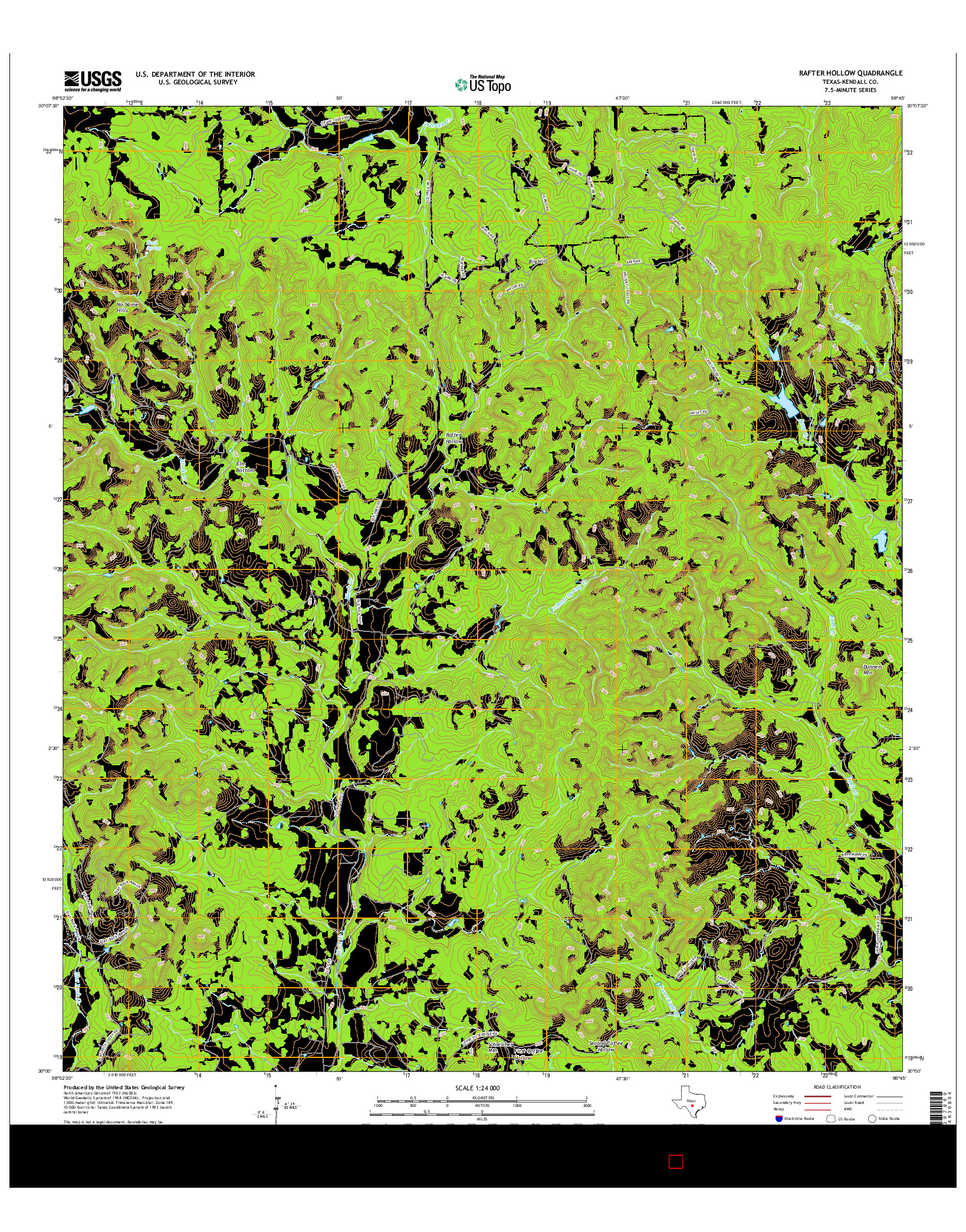 USGS US TOPO 7.5-MINUTE MAP FOR RAFTER HOLLOW, TX 2016