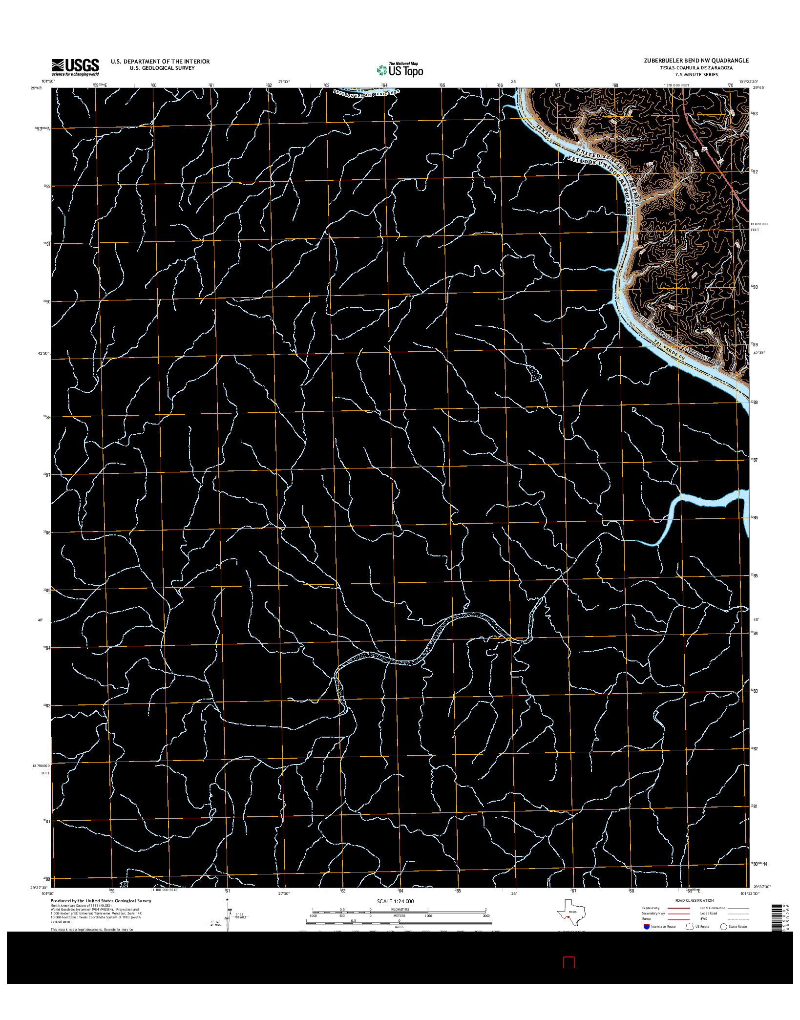 USGS US TOPO 7.5-MINUTE MAP FOR ZUBERBUELER BEND NW, TX-COA 2016