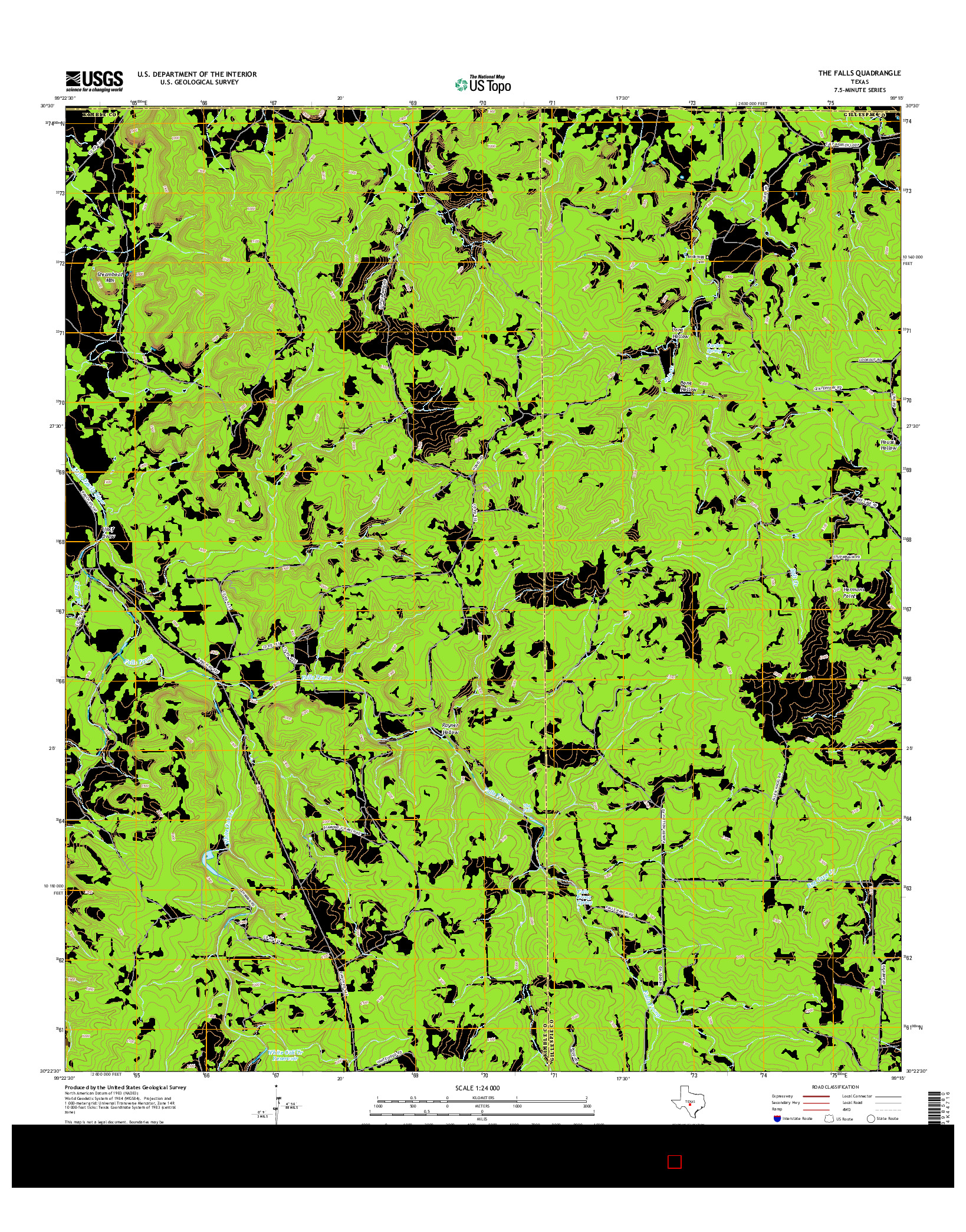 USGS US TOPO 7.5-MINUTE MAP FOR THE FALLS, TX 2016