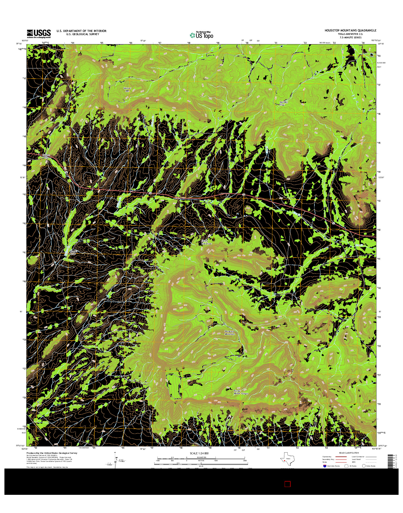 USGS US TOPO 7.5-MINUTE MAP FOR HOUSETOP MOUNTAINS, TX 2016