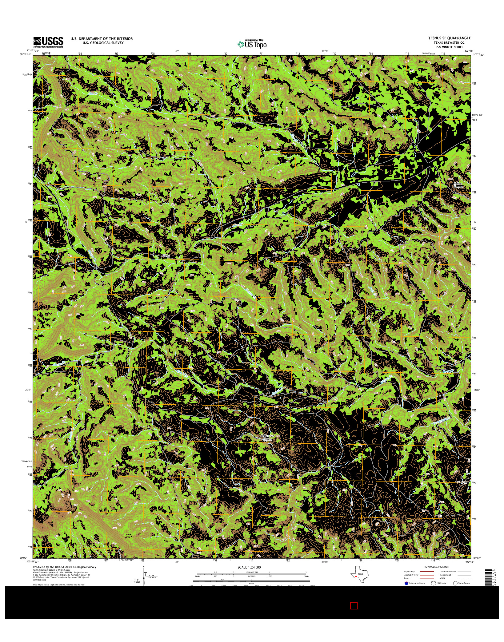 USGS US TOPO 7.5-MINUTE MAP FOR TESNUS SE, TX 2016