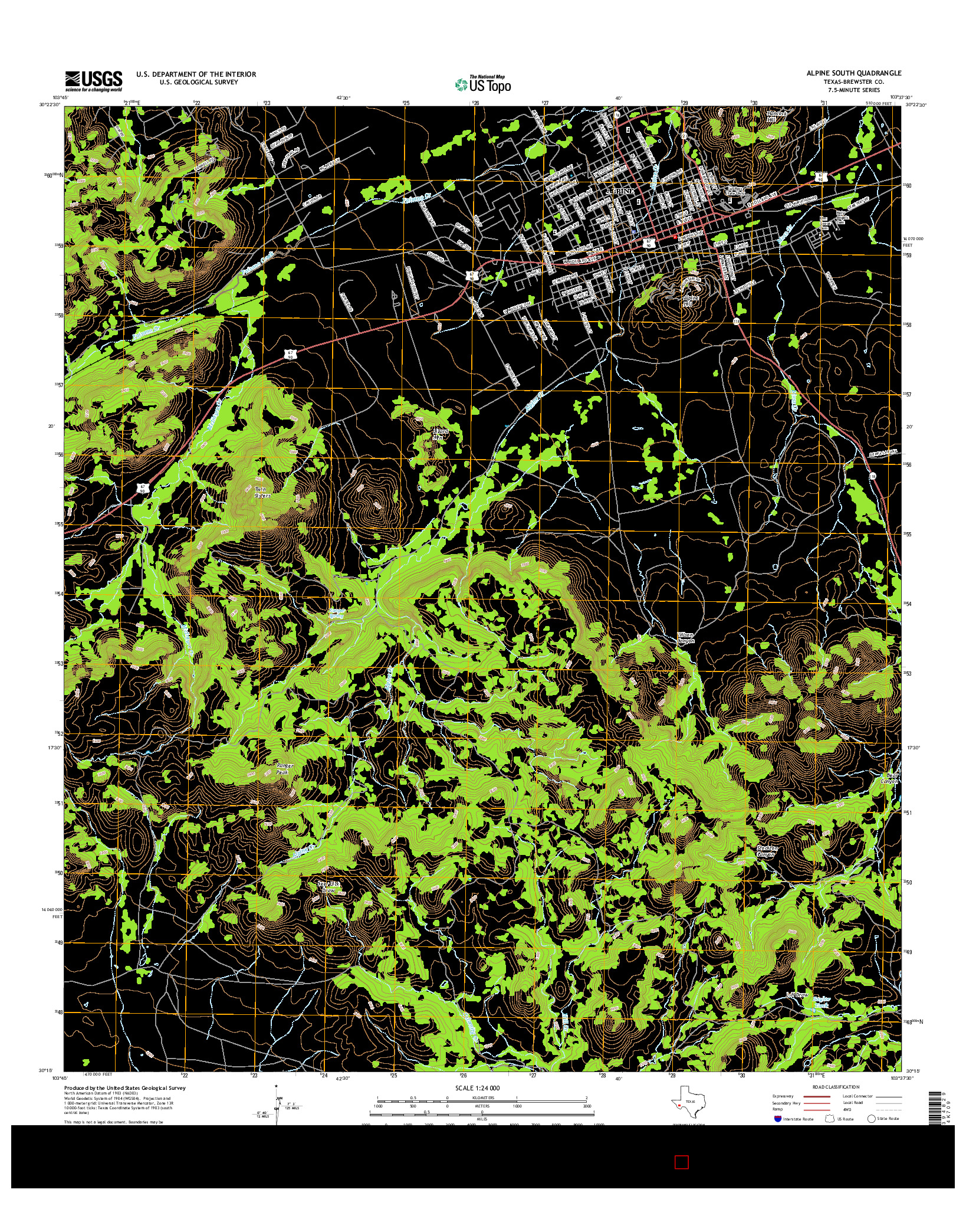 USGS US TOPO 7.5-MINUTE MAP FOR ALPINE SOUTH, TX 2016