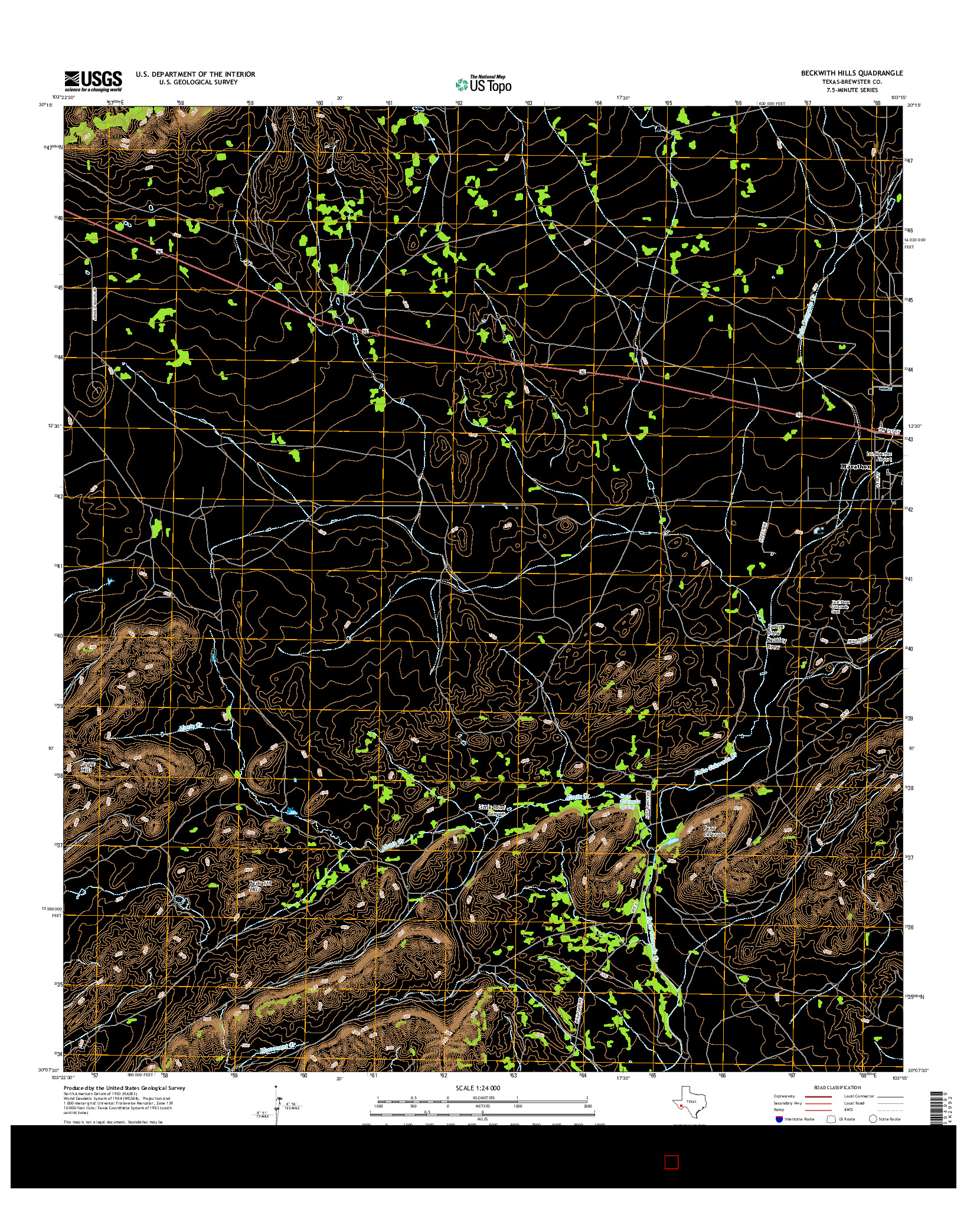 USGS US TOPO 7.5-MINUTE MAP FOR BECKWITH HILLS, TX 2016