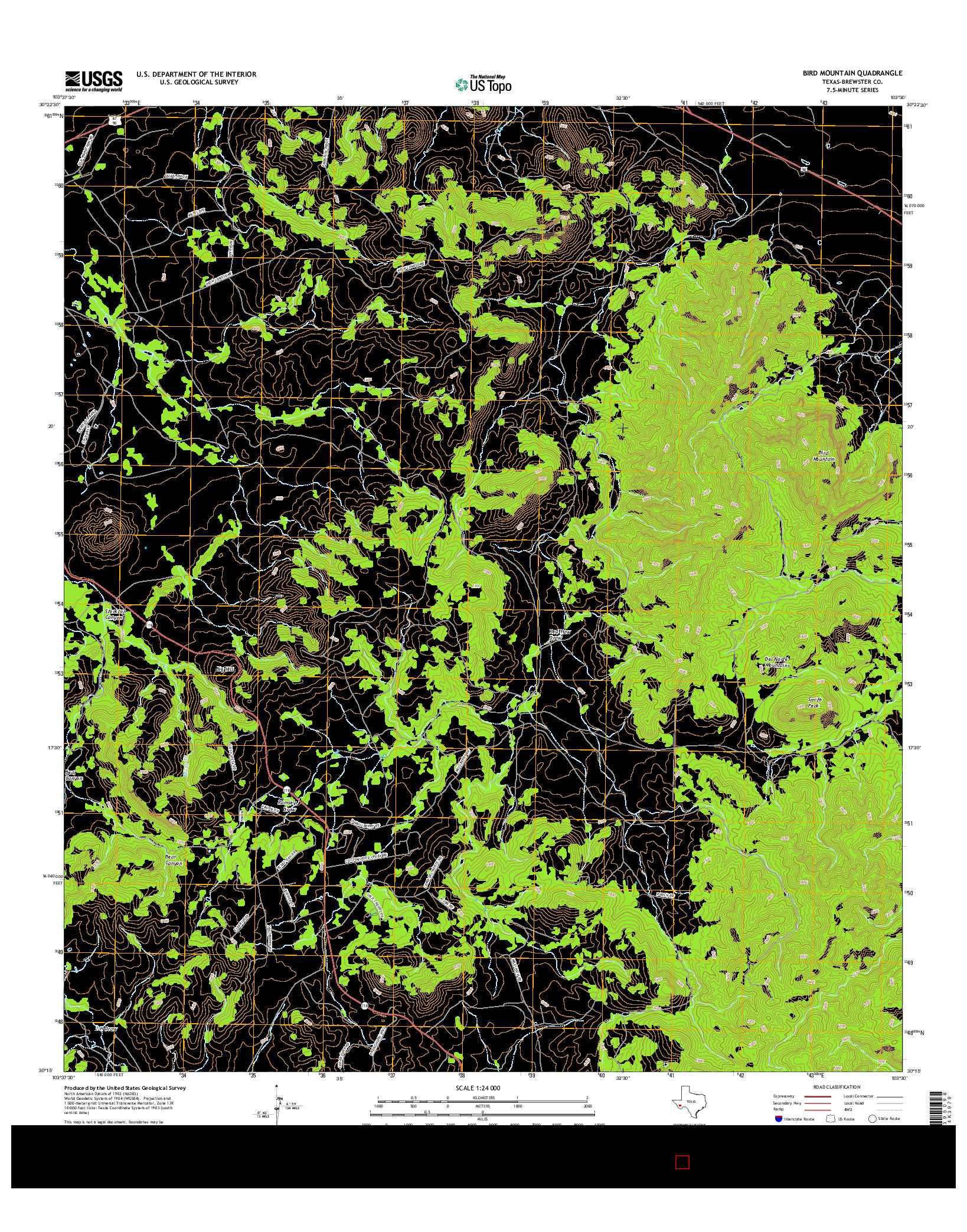 USGS US TOPO 7.5-MINUTE MAP FOR BIRD MOUNTAIN, TX 2016