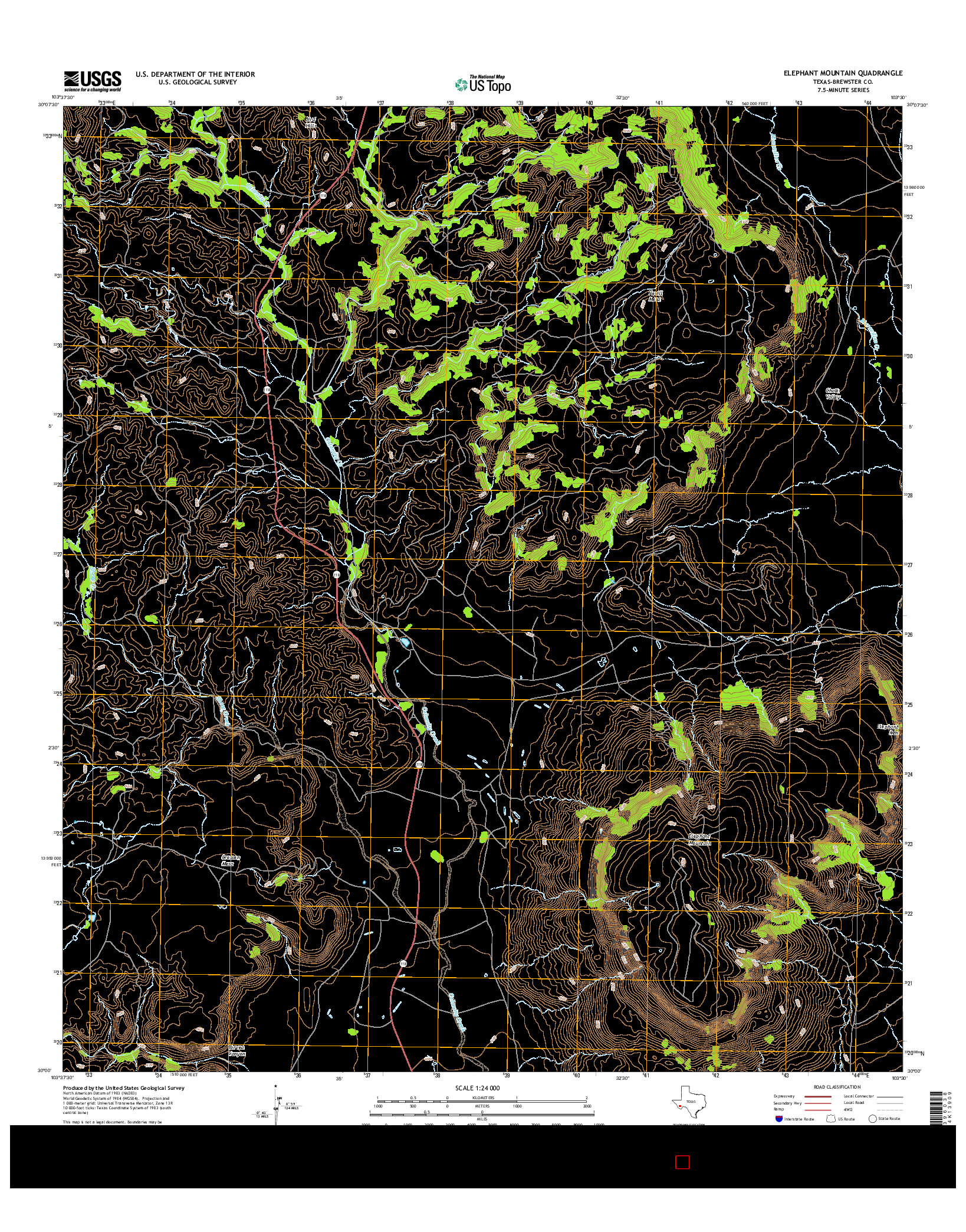 USGS US TOPO 7.5-MINUTE MAP FOR ELEPHANT MOUNTAIN, TX 2016