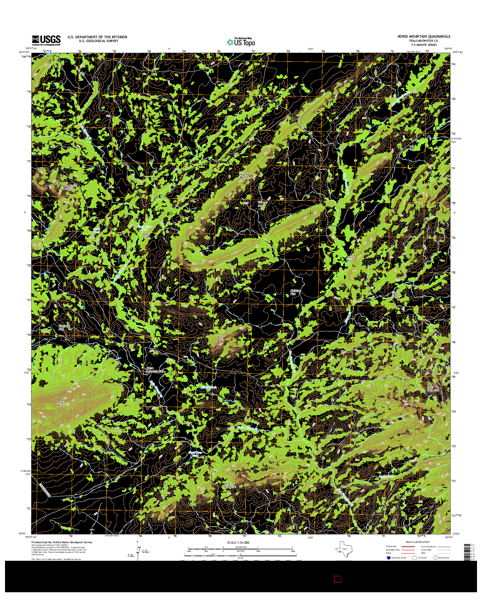 USGS US TOPO 7.5-MINUTE MAP FOR HORSE MOUNTAIN, TX 2016