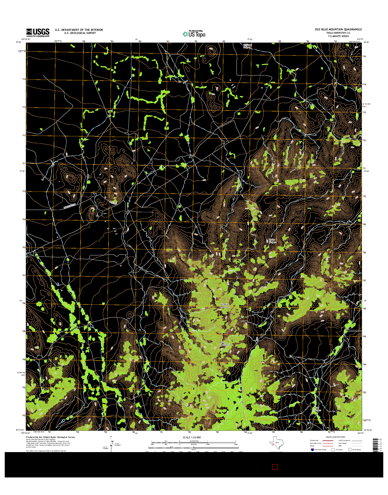 USGS US TOPO 7.5-MINUTE MAP FOR OLD BLUE MOUNTAIN, TX 2016