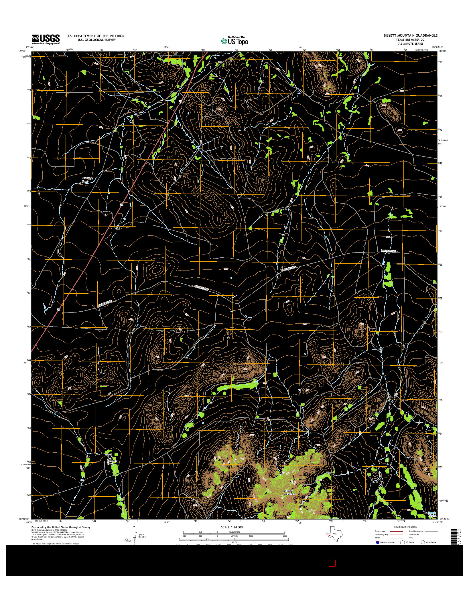 USGS US TOPO 7.5-MINUTE MAP FOR BISSETT MOUNTAIN, TX 2016