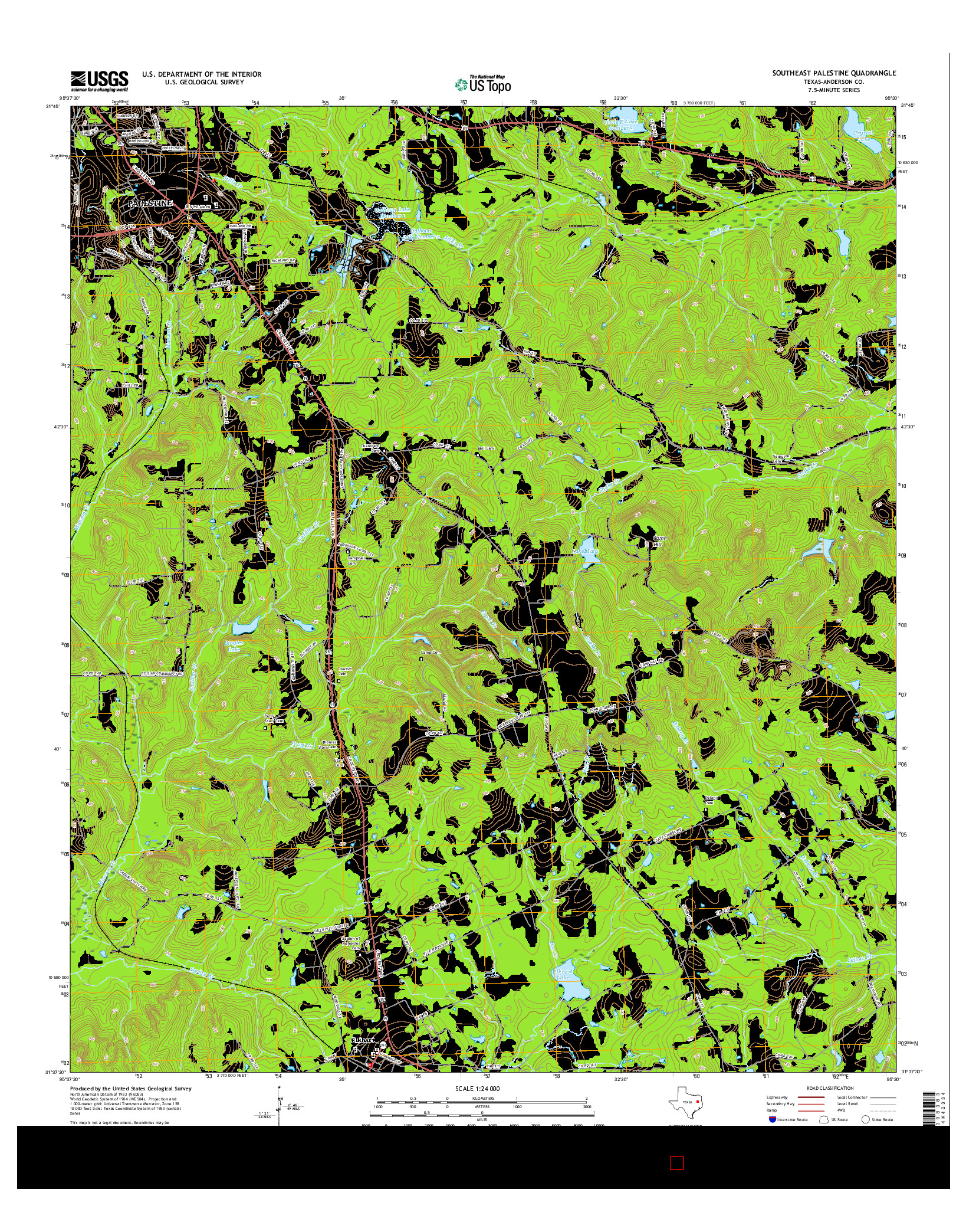 USGS US TOPO 7.5-MINUTE MAP FOR SOUTHEAST PALESTINE, TX 2016