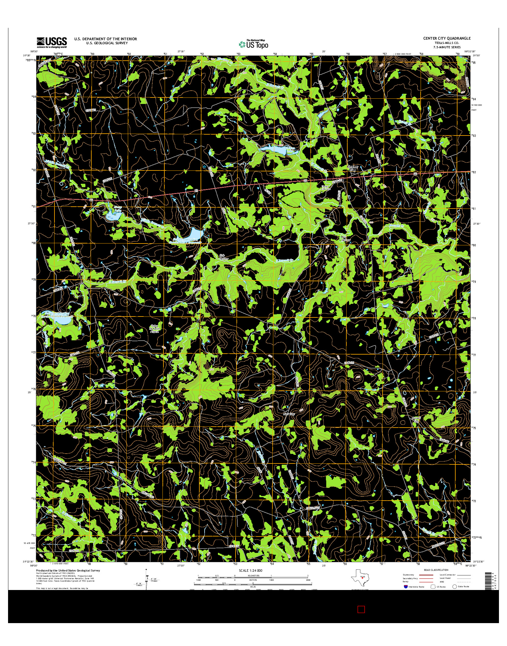 USGS US TOPO 7.5-MINUTE MAP FOR CENTER CITY, TX 2016