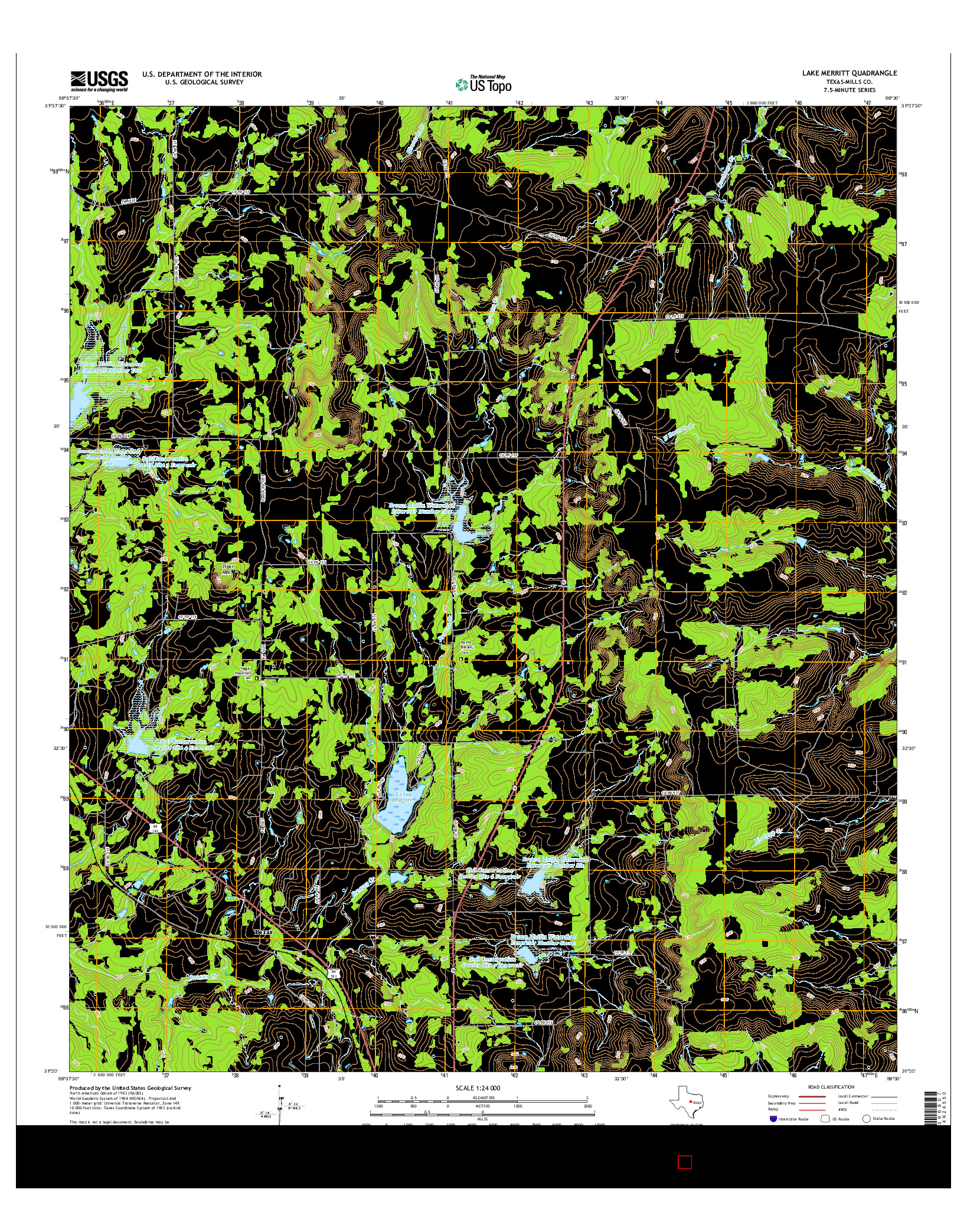 USGS US TOPO 7.5-MINUTE MAP FOR LAKE MERRITT, TX 2016