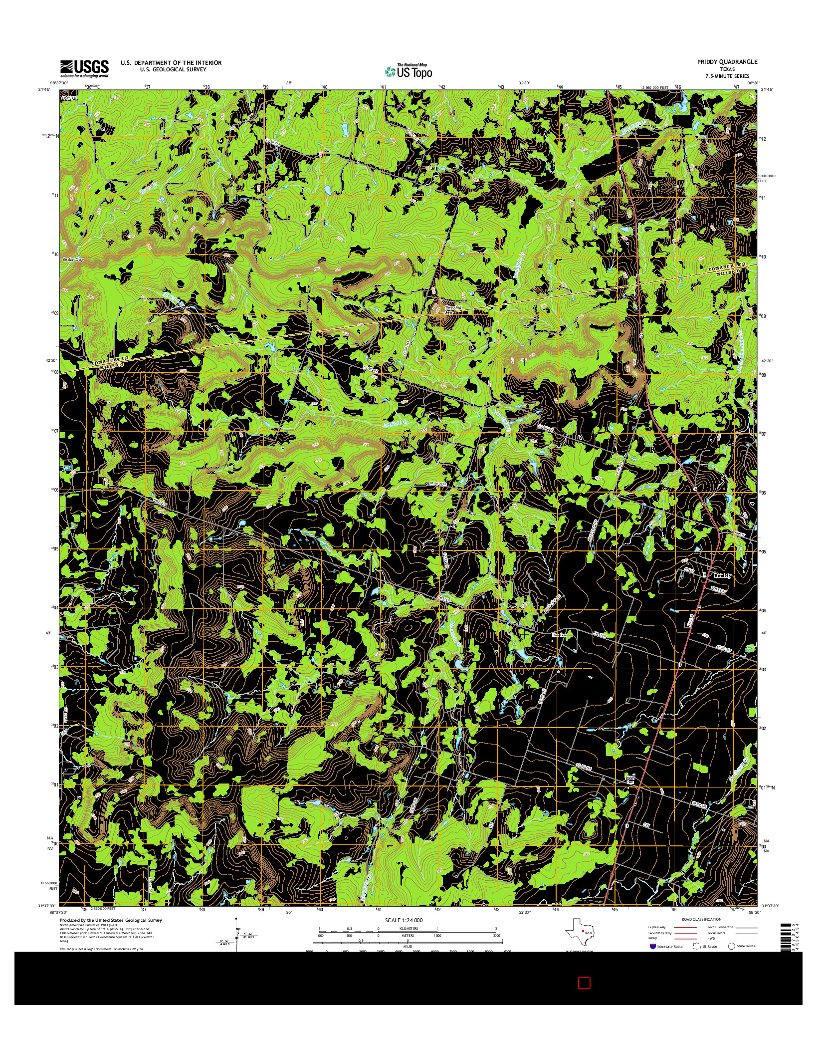 USGS US TOPO 7.5-MINUTE MAP FOR PRIDDY, TX 2016