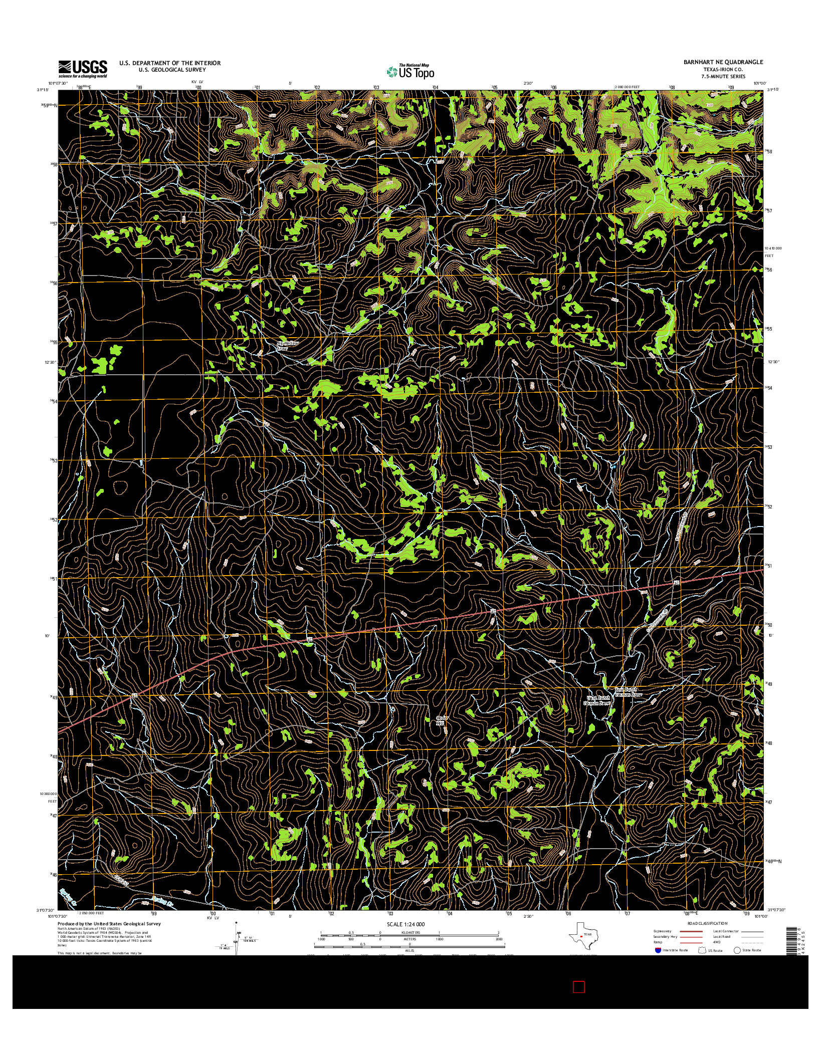 USGS US TOPO 7.5-MINUTE MAP FOR BARNHART NE, TX 2016