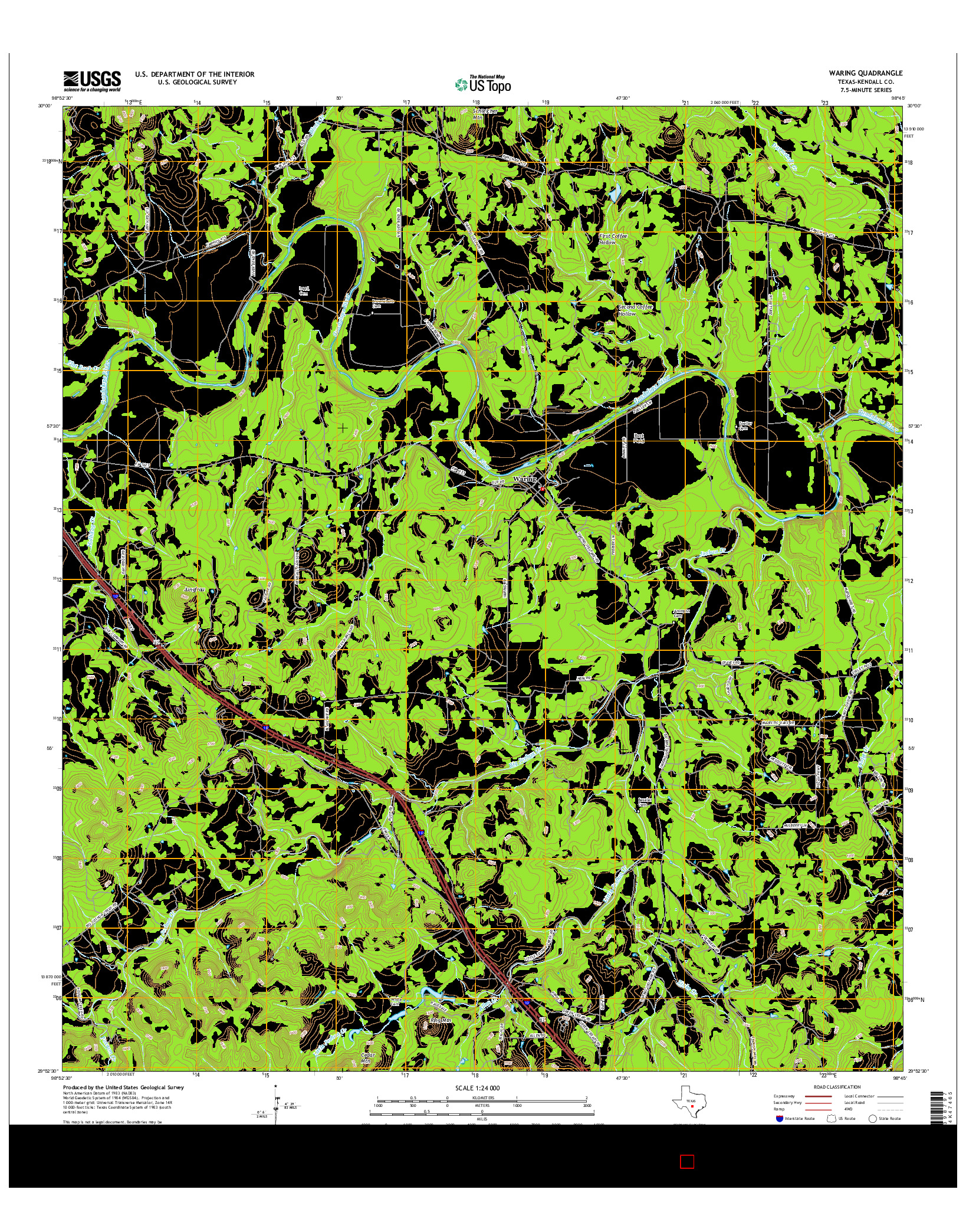 USGS US TOPO 7.5-MINUTE MAP FOR WARING, TX 2016