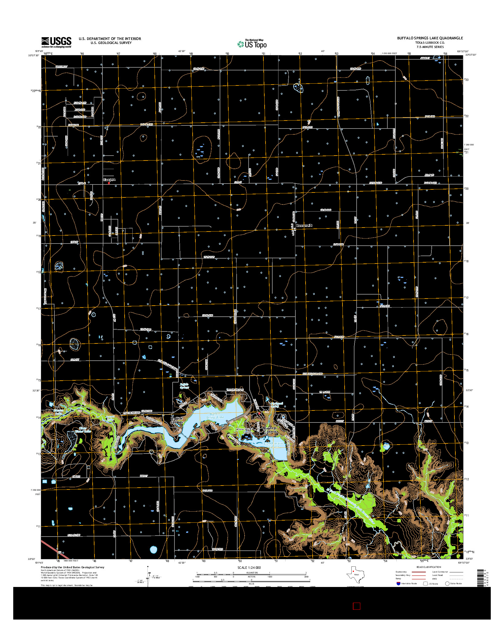 USGS US TOPO 7.5-MINUTE MAP FOR BUFFALO SPRINGS LAKE, TX 2016