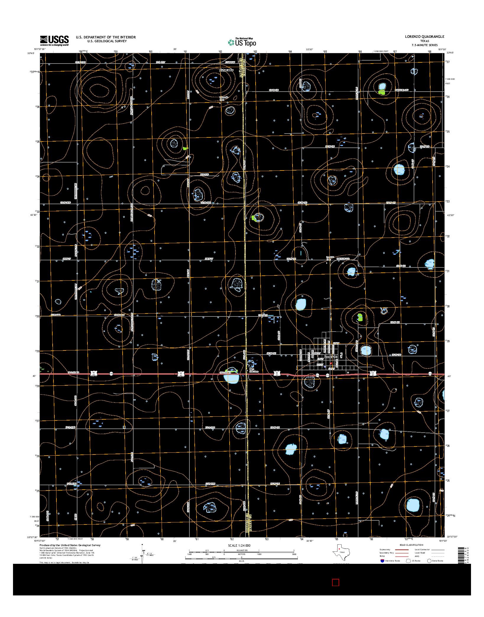 USGS US TOPO 7.5-MINUTE MAP FOR LORENZO, TX 2016