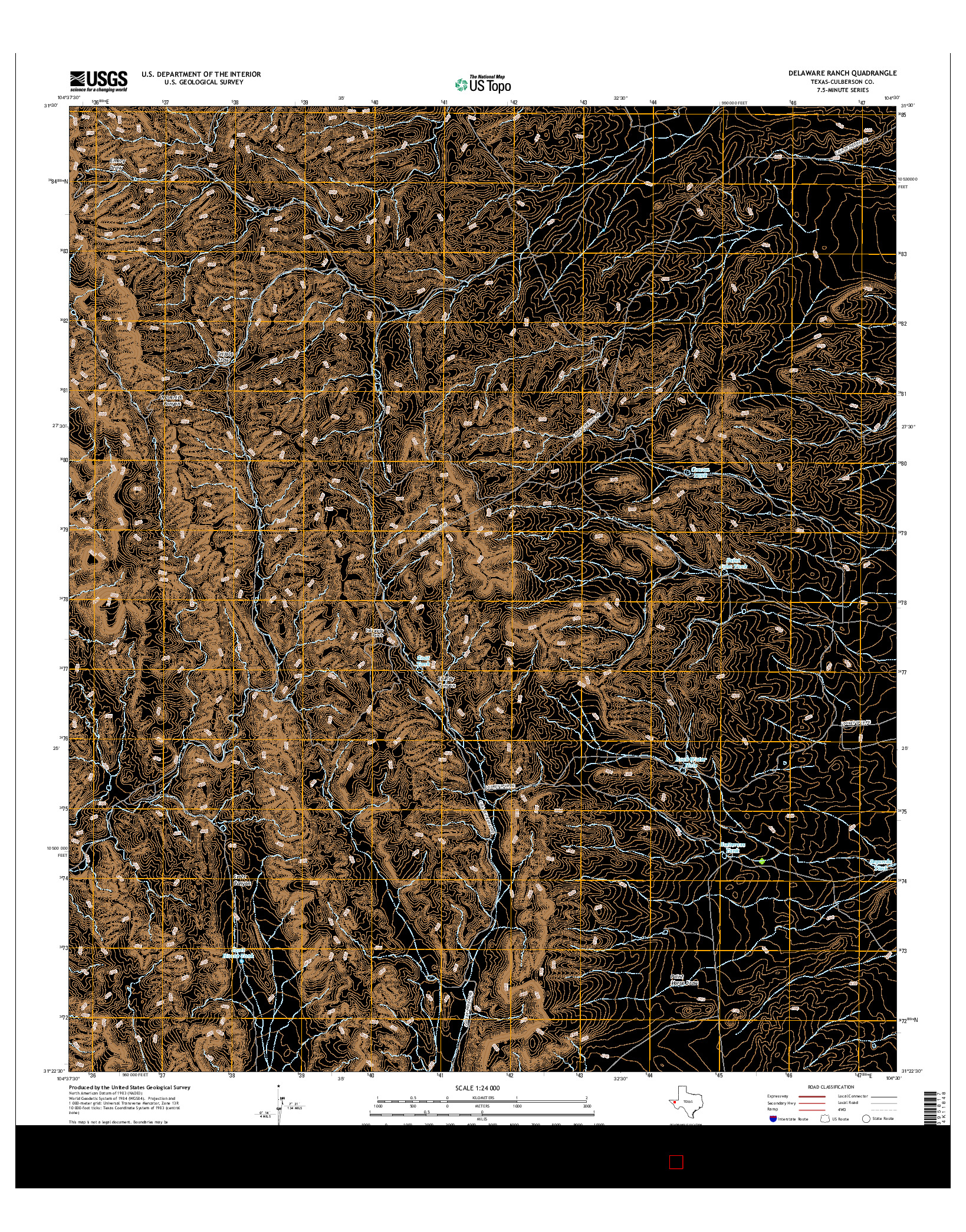 USGS US TOPO 7.5-MINUTE MAP FOR DELAWARE RANCH, TX 2016