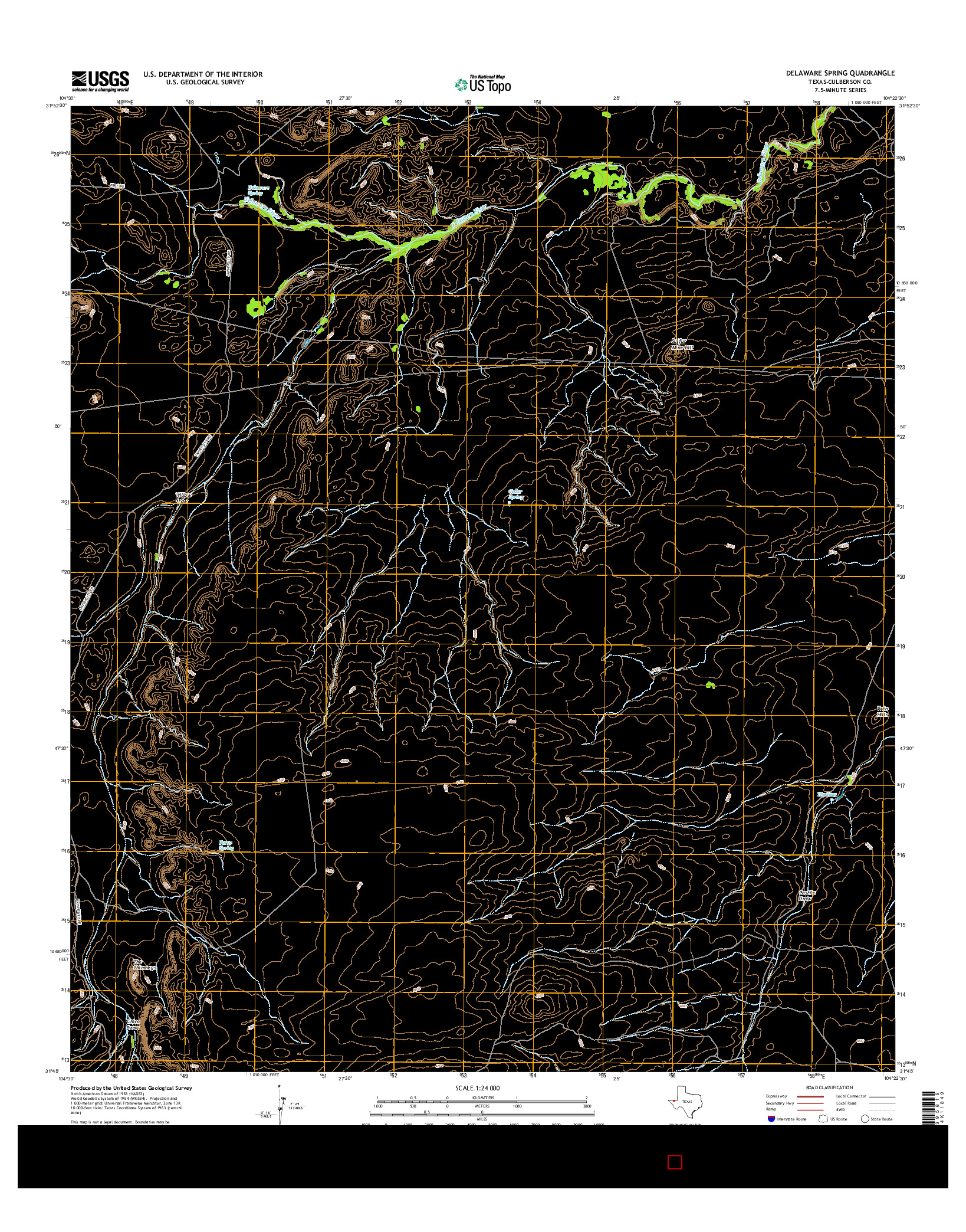 USGS US TOPO 7.5-MINUTE MAP FOR DELAWARE SPRING, TX 2016