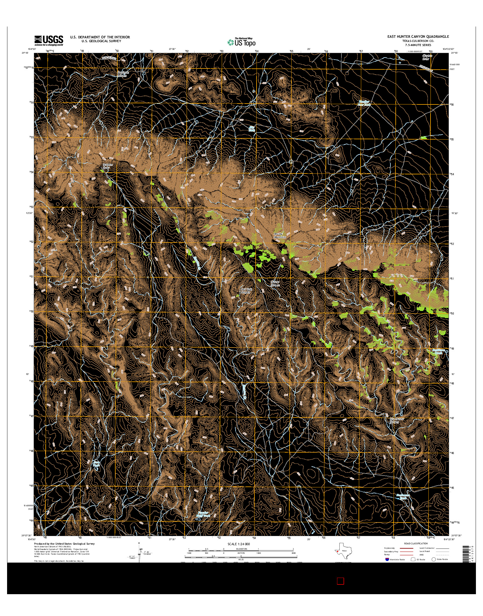 USGS US TOPO 7.5-MINUTE MAP FOR EAST HUNTER CANYON, TX 2016