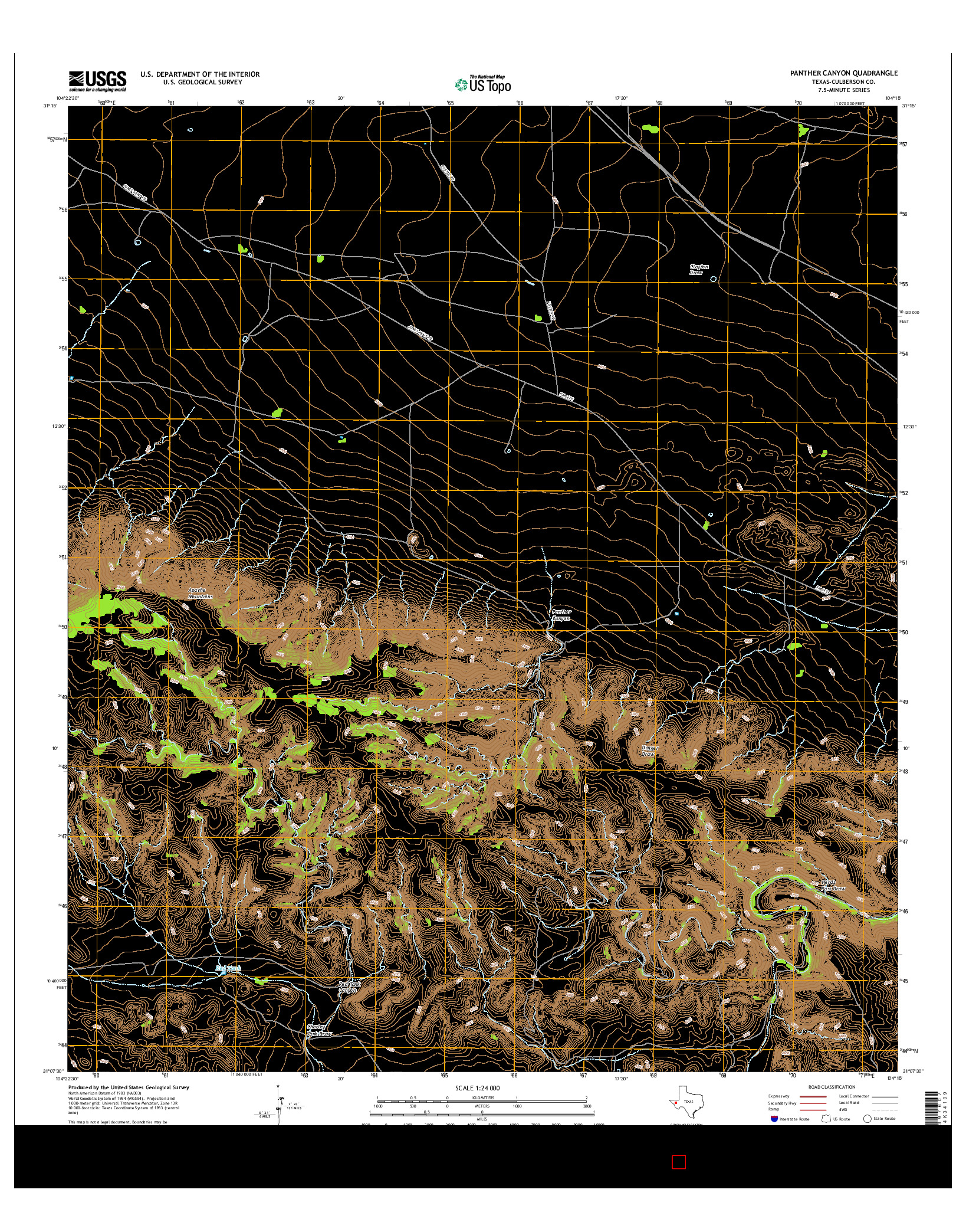 USGS US TOPO 7.5-MINUTE MAP FOR PANTHER CANYON, TX 2016