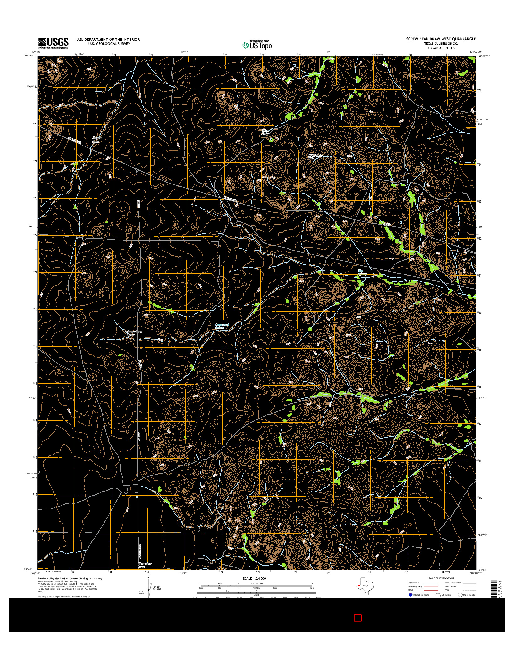 USGS US TOPO 7.5-MINUTE MAP FOR SCREW BEAN DRAW WEST, TX 2016