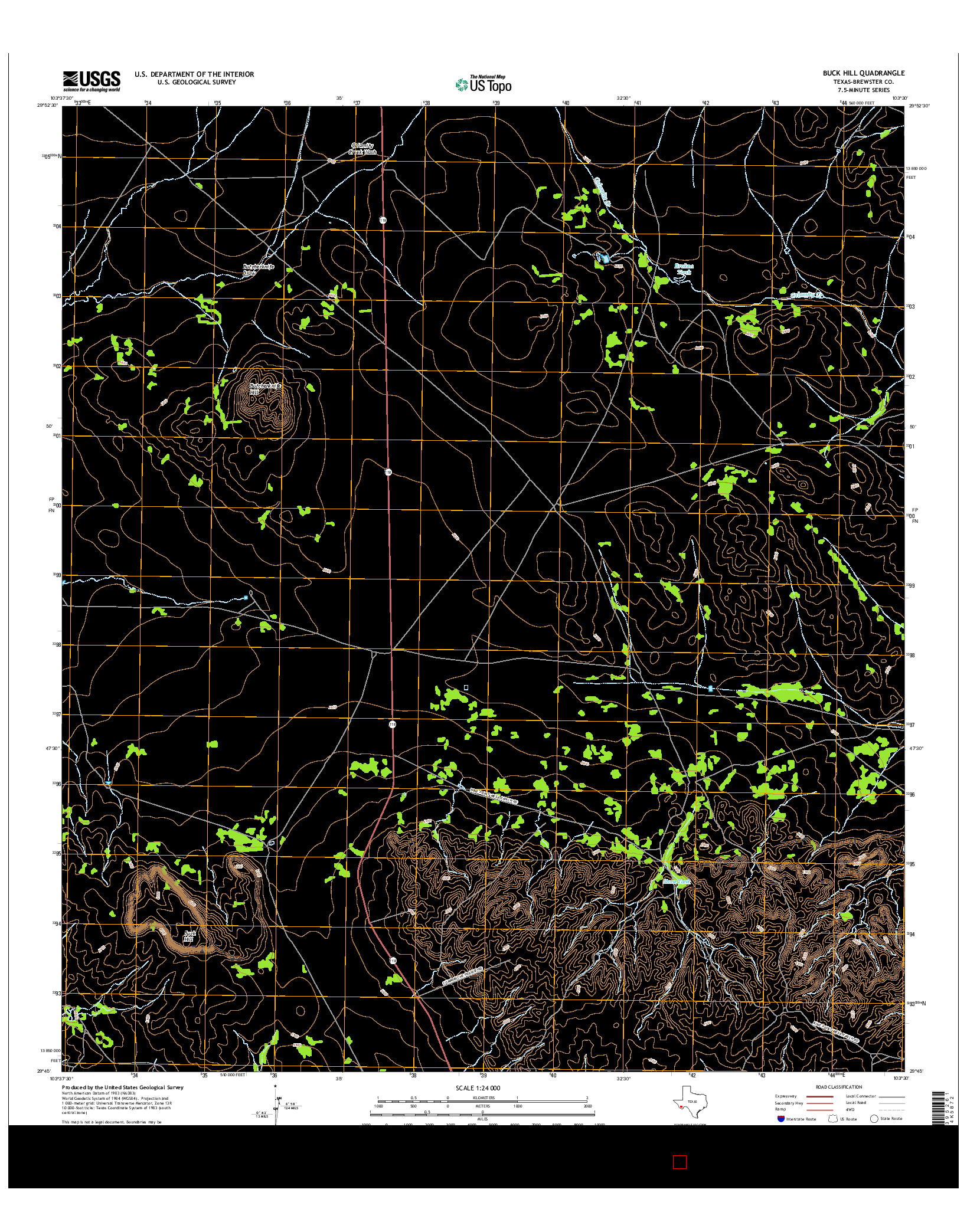 USGS US TOPO 7.5-MINUTE MAP FOR BUCK HILL, TX 2016