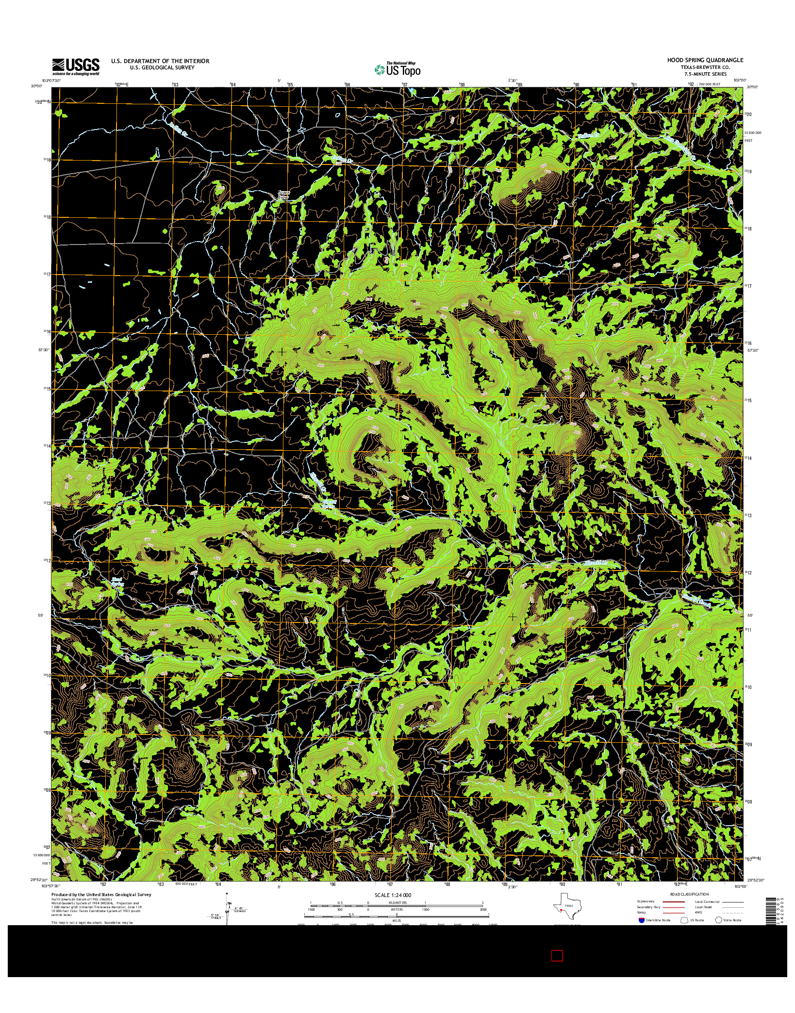 USGS US TOPO 7.5-MINUTE MAP FOR HOOD SPRING, TX 2016