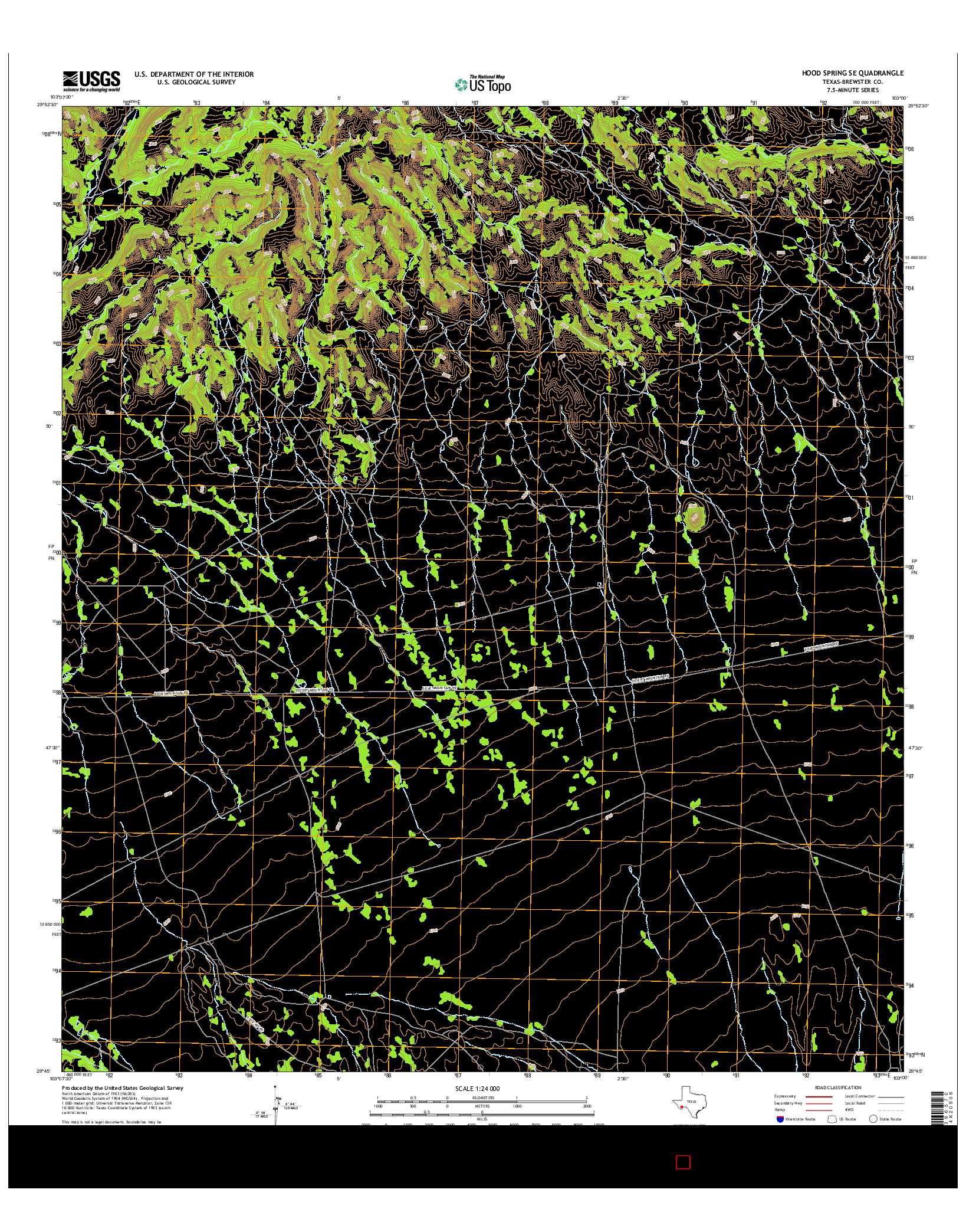 USGS US TOPO 7.5-MINUTE MAP FOR HOOD SPRING SE, TX 2016