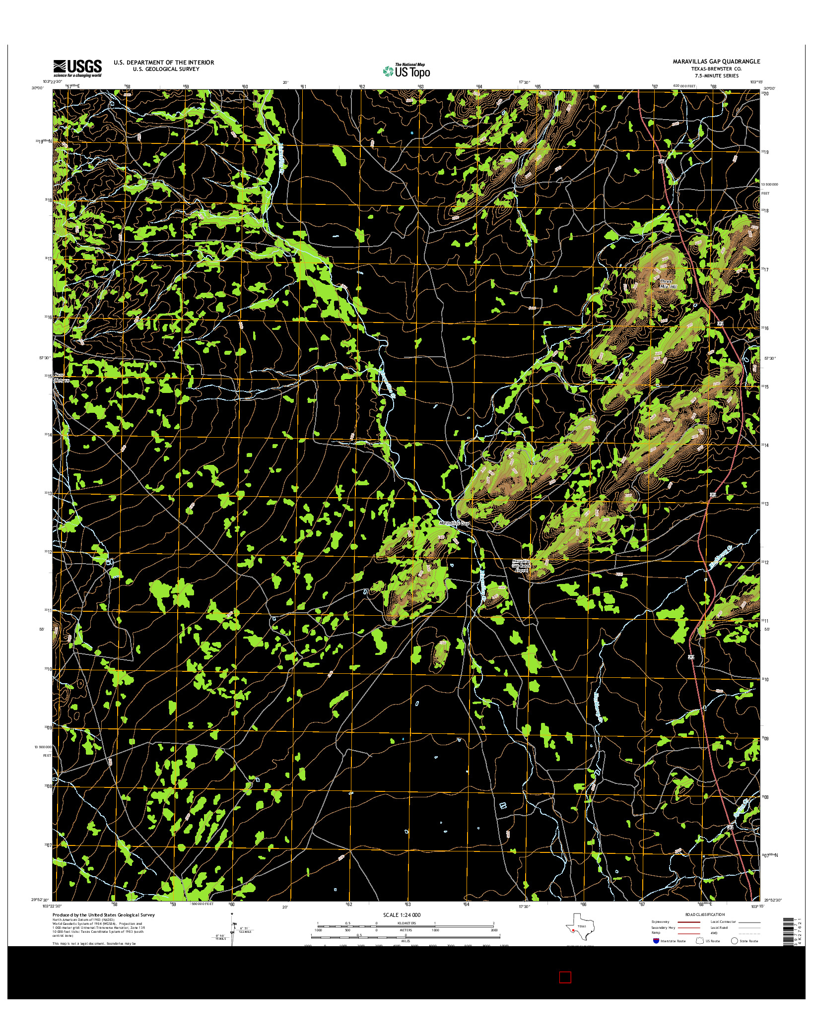 USGS US TOPO 7.5-MINUTE MAP FOR MARAVILLAS GAP, TX 2016