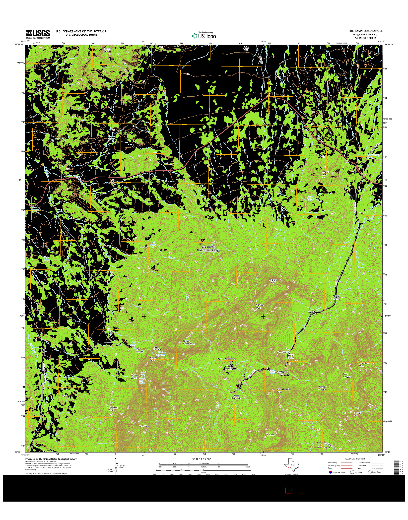 USGS US TOPO 7.5-MINUTE MAP FOR THE BASIN, TX 2016