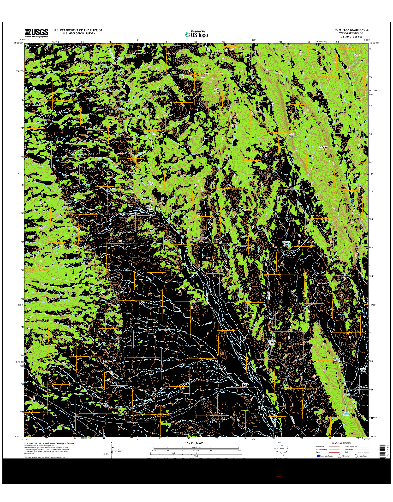 USGS US TOPO 7.5-MINUTE MAP FOR ROYS PEAK, TX 2016