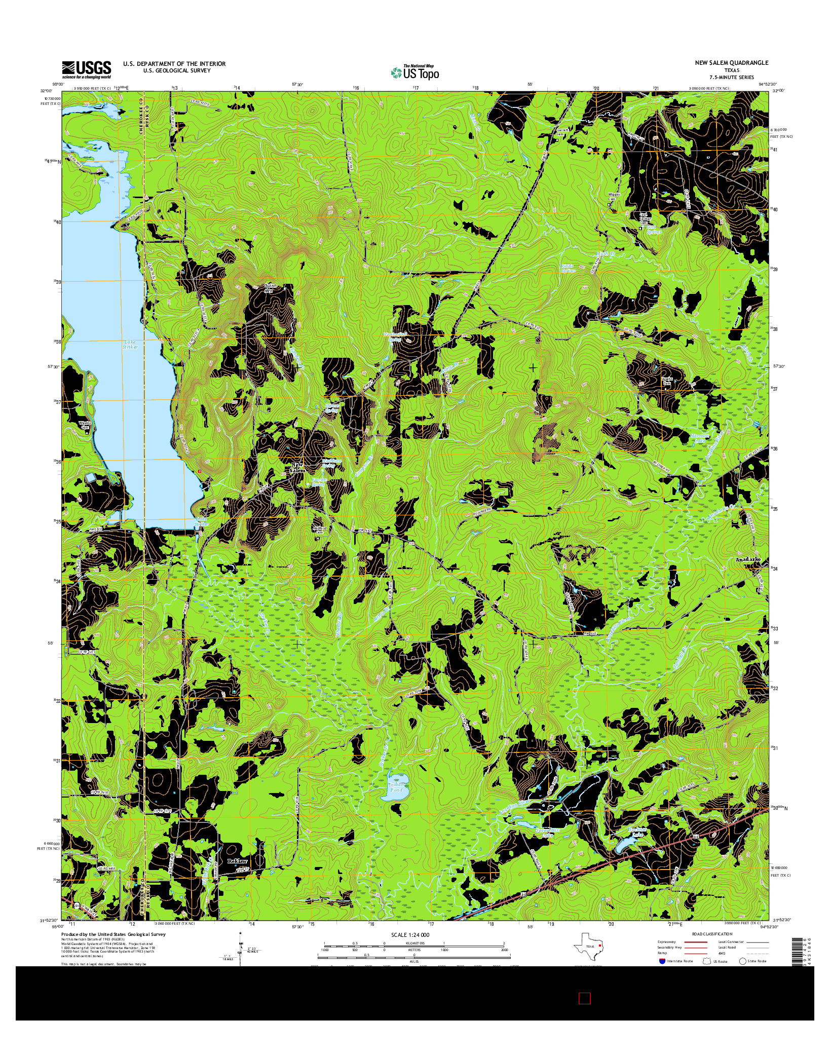 USGS US TOPO 7.5-MINUTE MAP FOR NEW SALEM, TX 2016