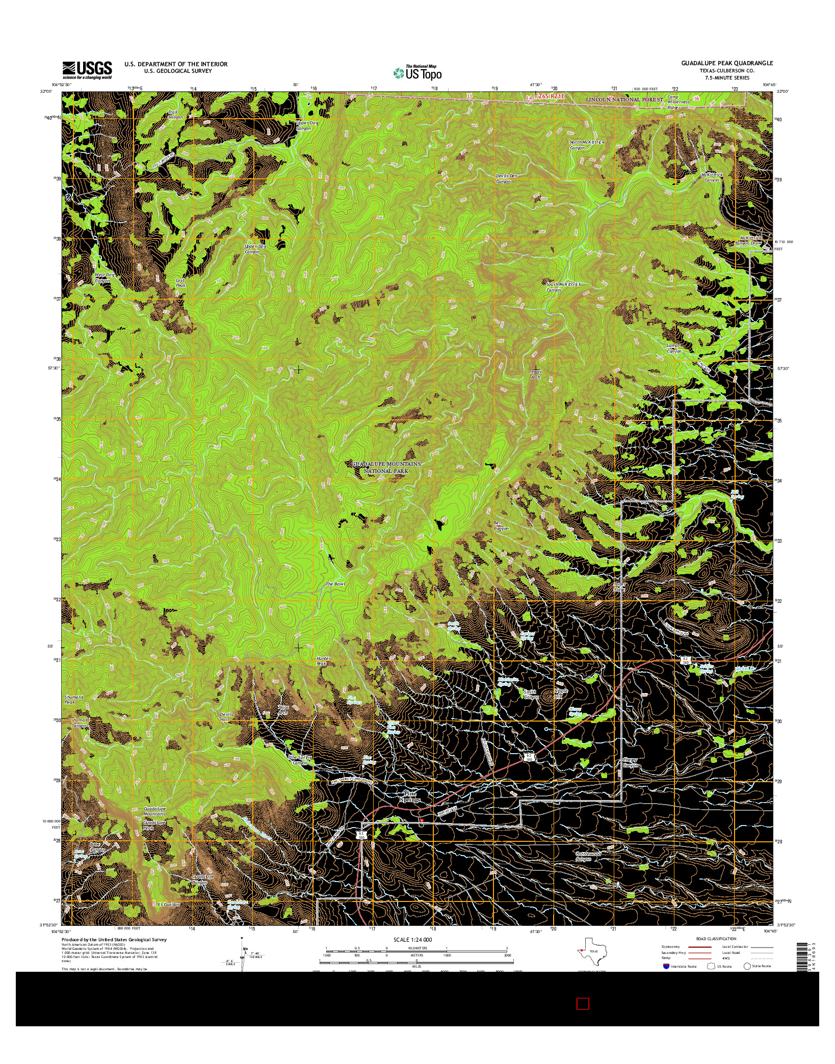 USGS US TOPO 7.5-MINUTE MAP FOR GUADALUPE PEAK, TX 2016