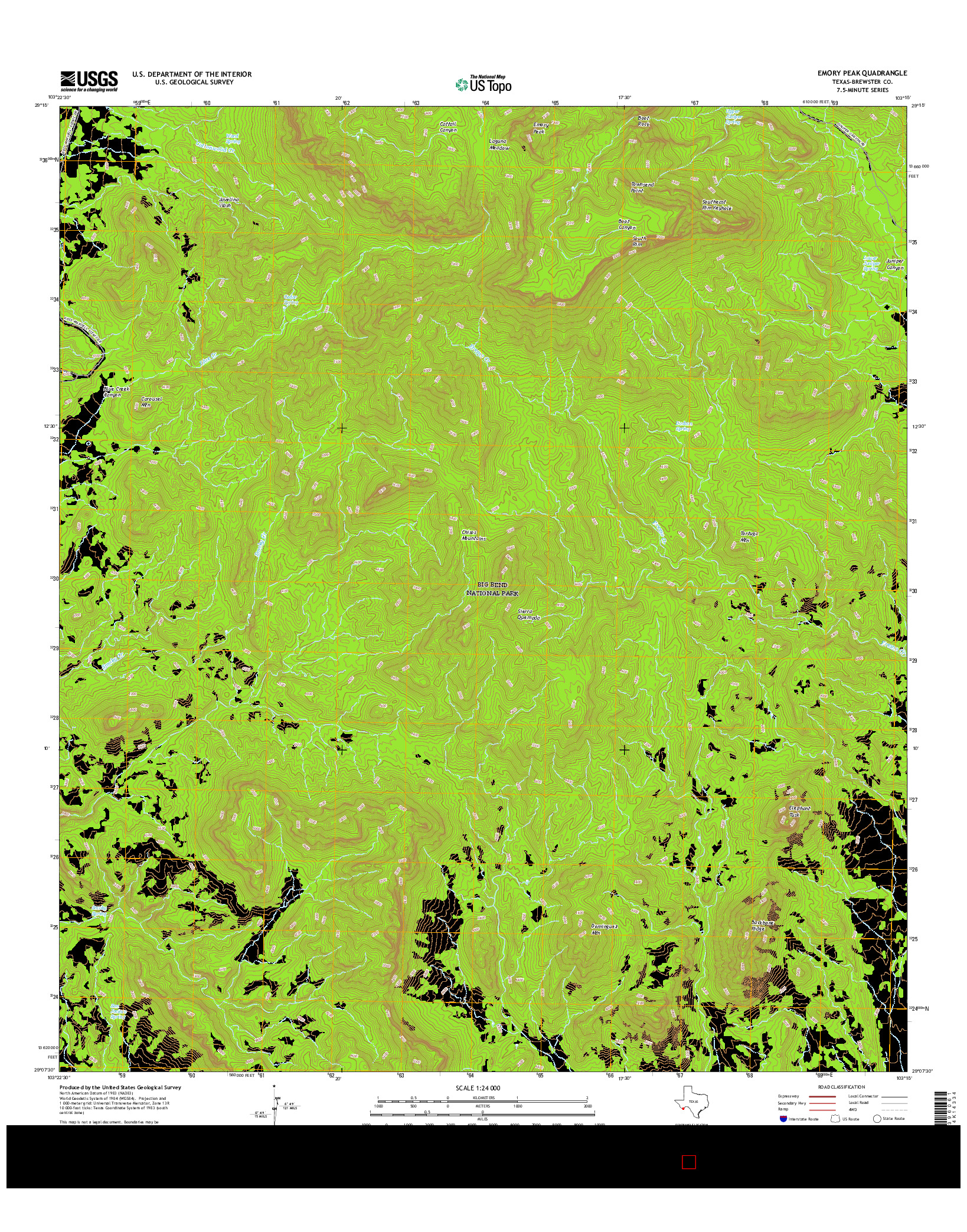 USGS US TOPO 7.5-MINUTE MAP FOR EMORY PEAK, TX 2016