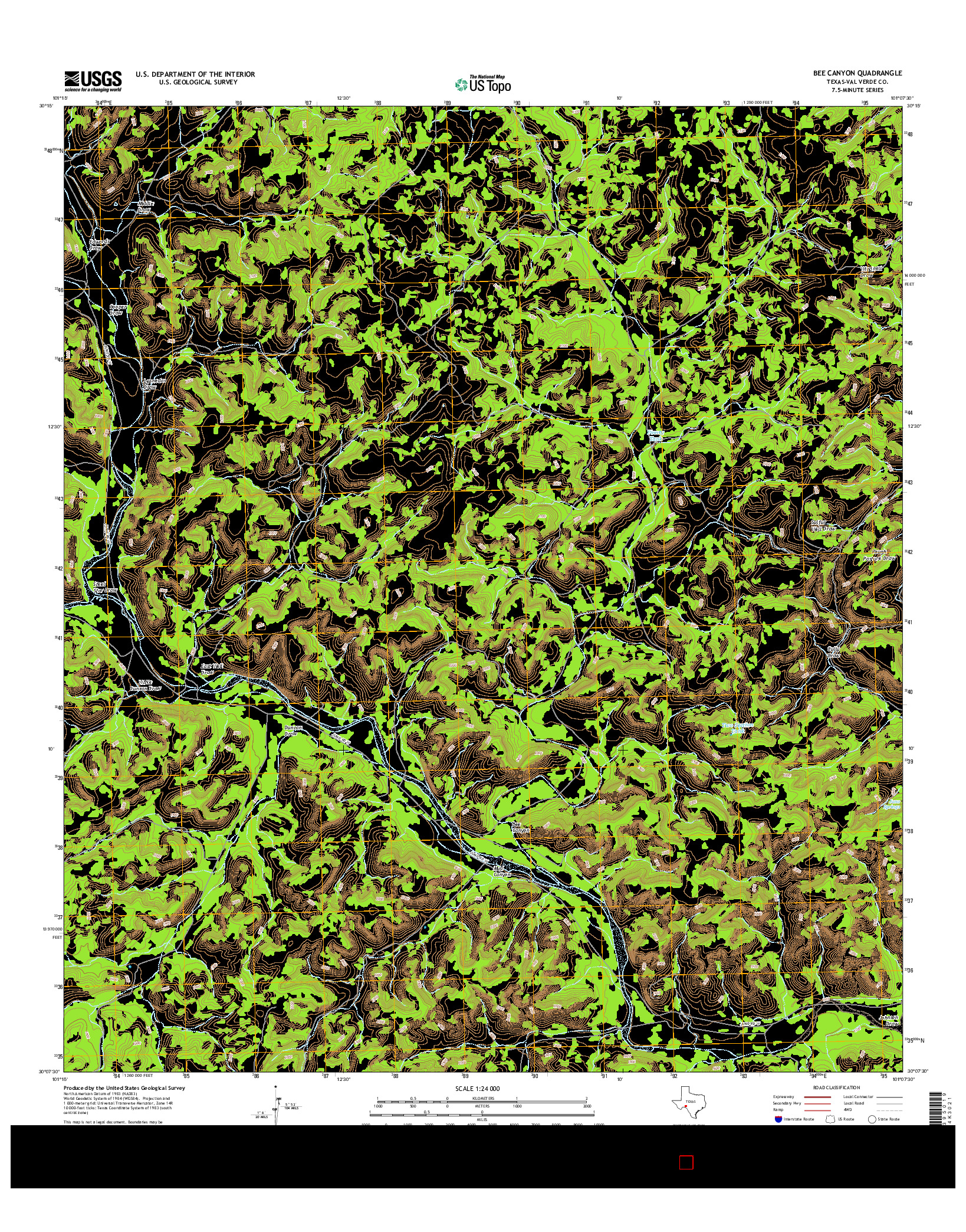 USGS US TOPO 7.5-MINUTE MAP FOR BEE CANYON, TX 2016