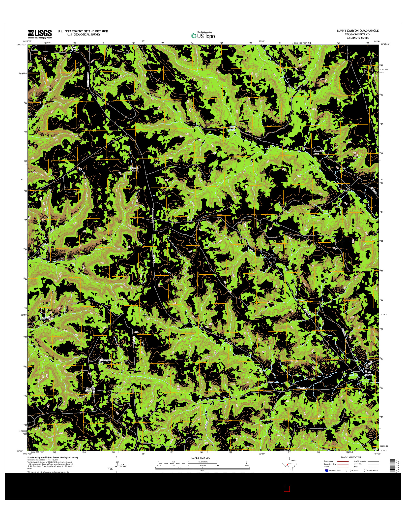 USGS US TOPO 7.5-MINUTE MAP FOR BURNT CANYON, TX 2016