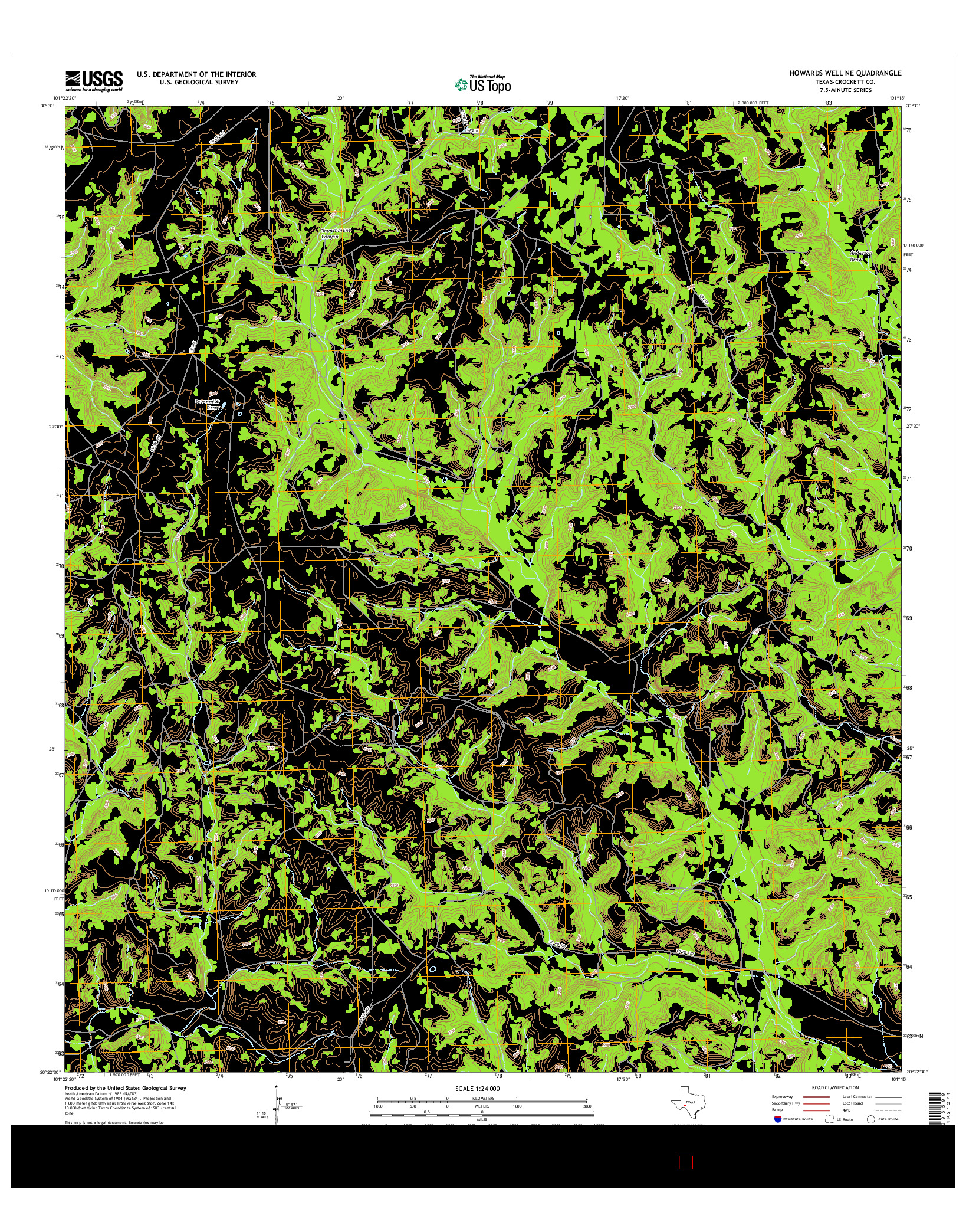 USGS US TOPO 7.5-MINUTE MAP FOR HOWARDS WELL NE, TX 2016