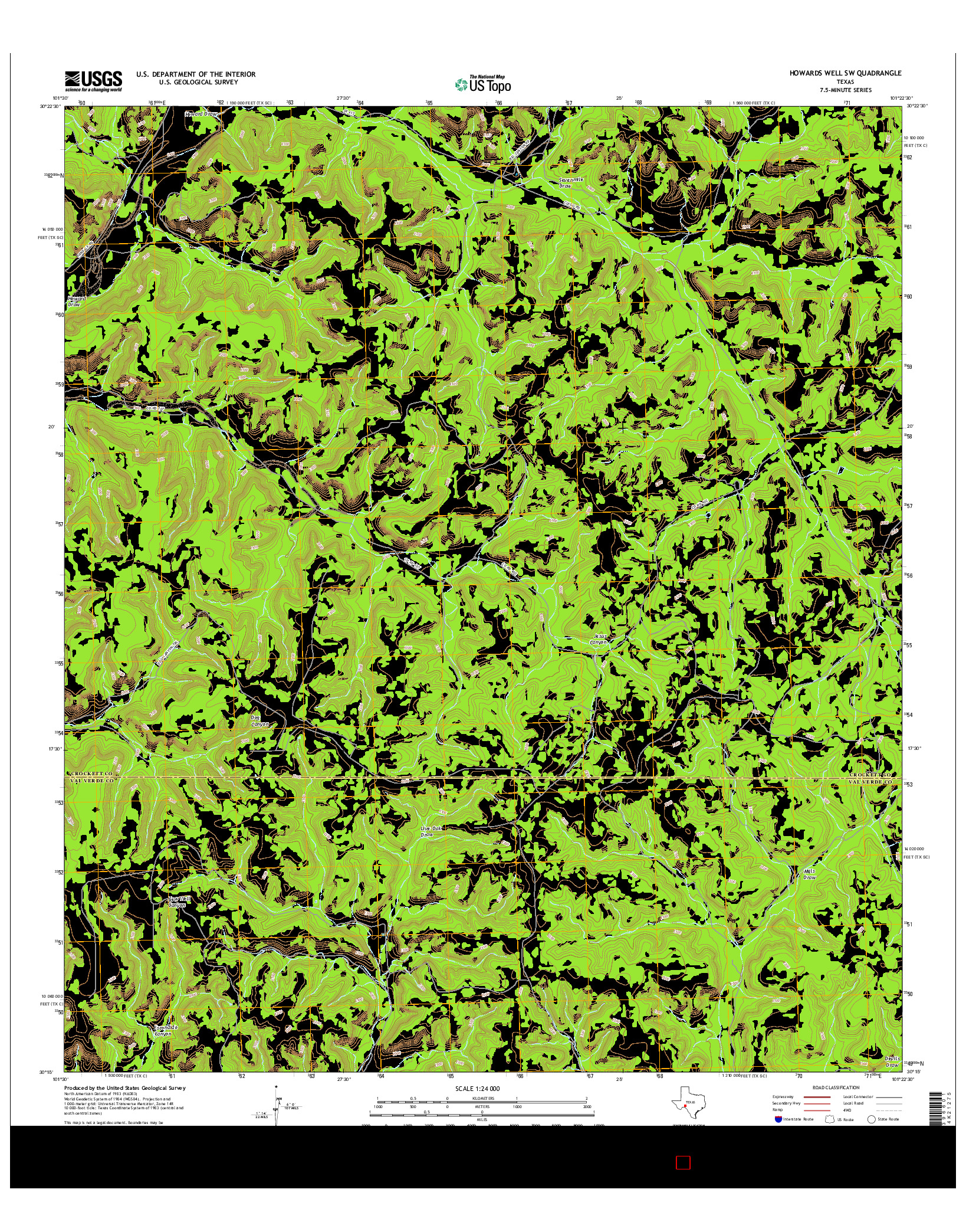 USGS US TOPO 7.5-MINUTE MAP FOR HOWARDS WELL SW, TX 2016