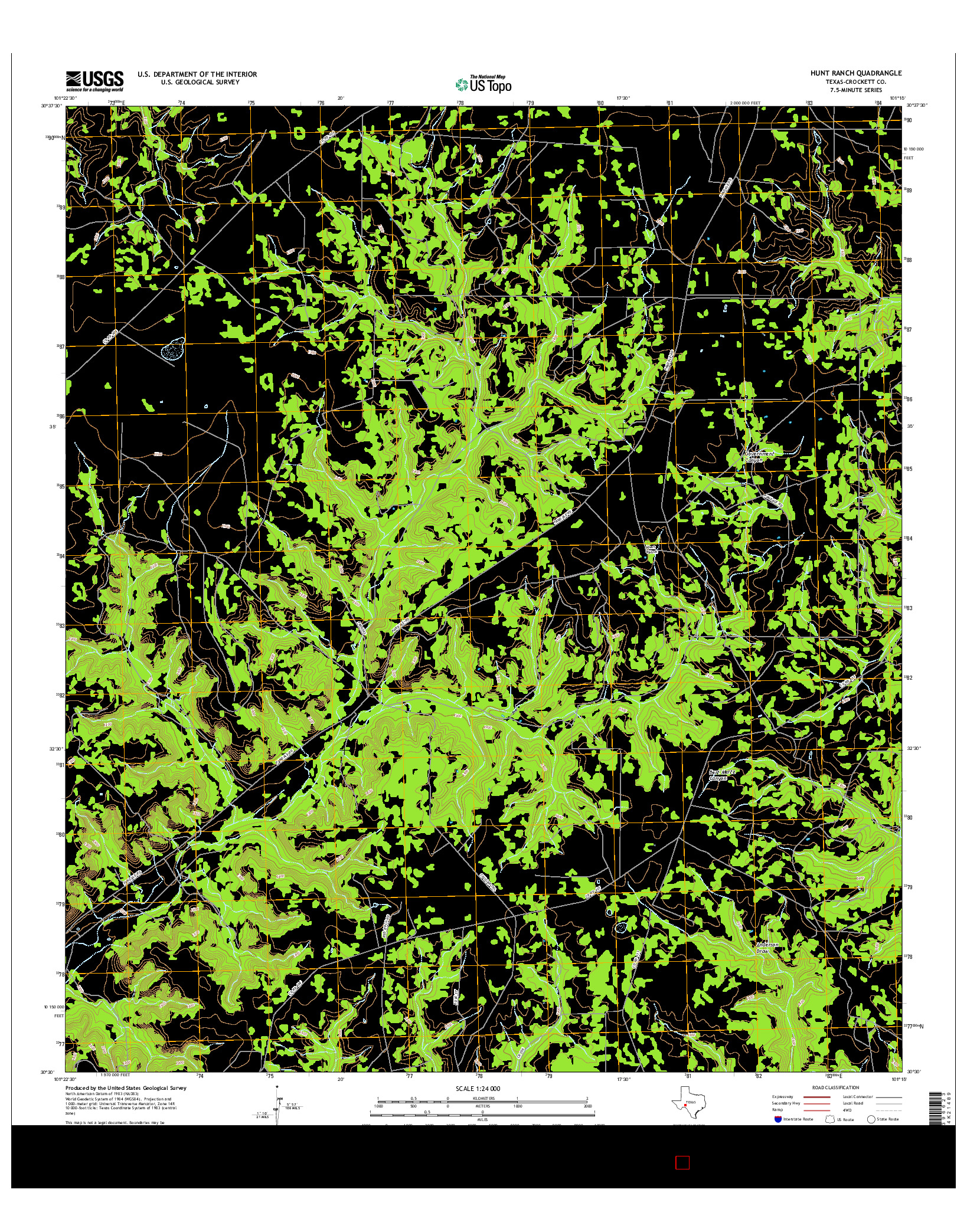 USGS US TOPO 7.5-MINUTE MAP FOR HUNT RANCH, TX 2016