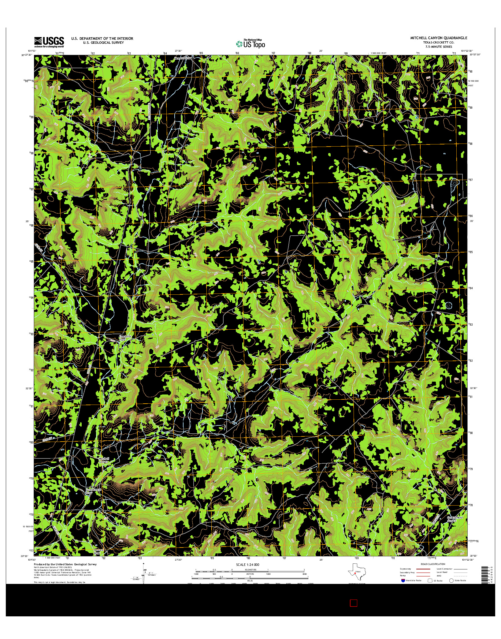 USGS US TOPO 7.5-MINUTE MAP FOR MITCHELL CANYON, TX 2016