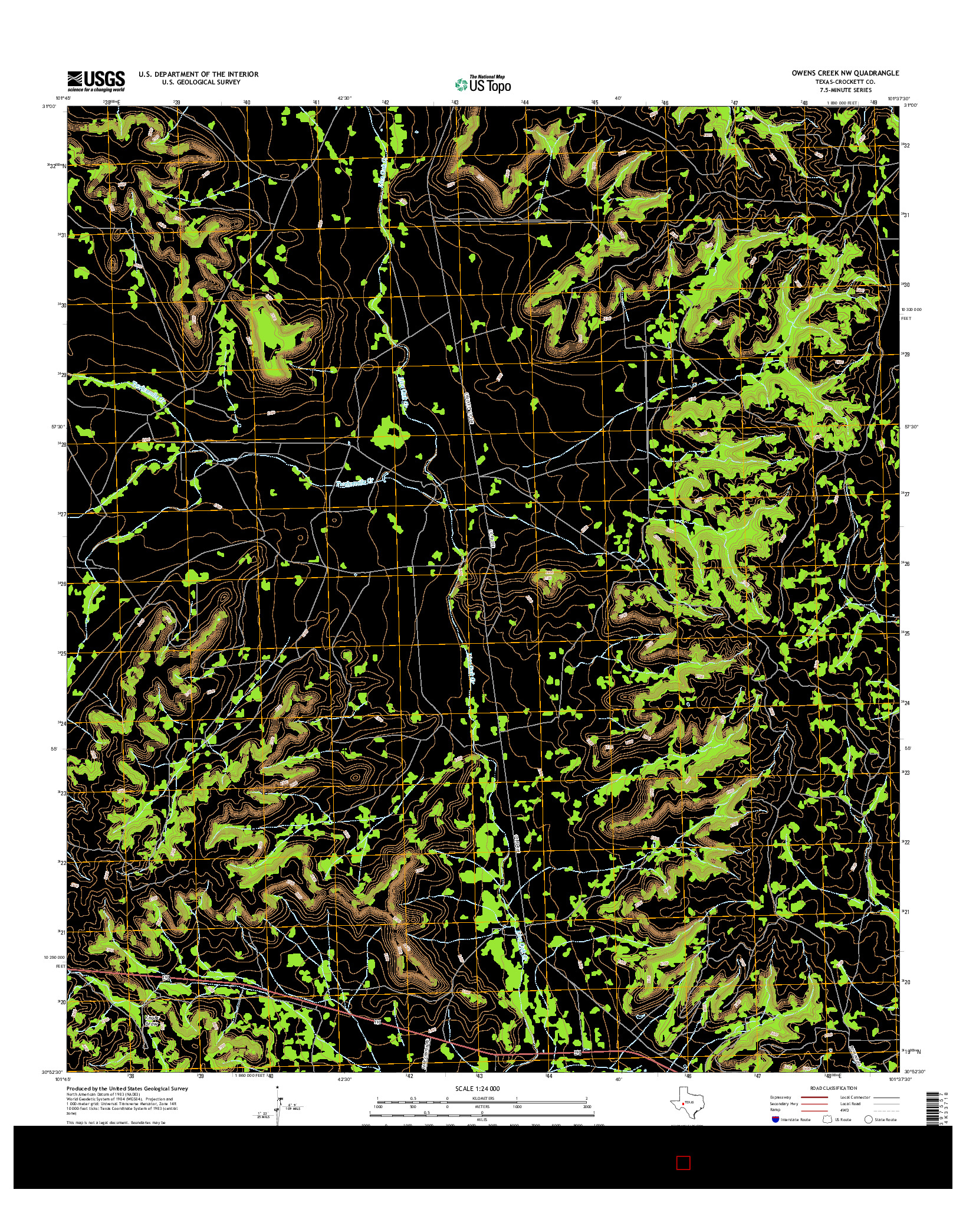 USGS US TOPO 7.5-MINUTE MAP FOR OWENS CREEK NW, TX 2016