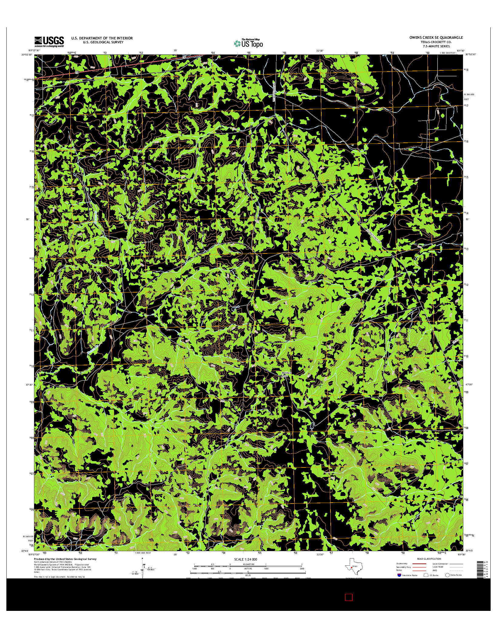 USGS US TOPO 7.5-MINUTE MAP FOR OWENS CREEK SE, TX 2016